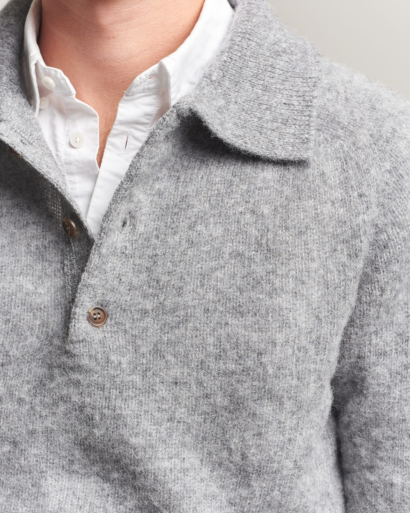 Hombres | Jerséis y prendas de punto | Harley Of Scotland | Brushed Supersoft Lambswool Polo Mid Grey