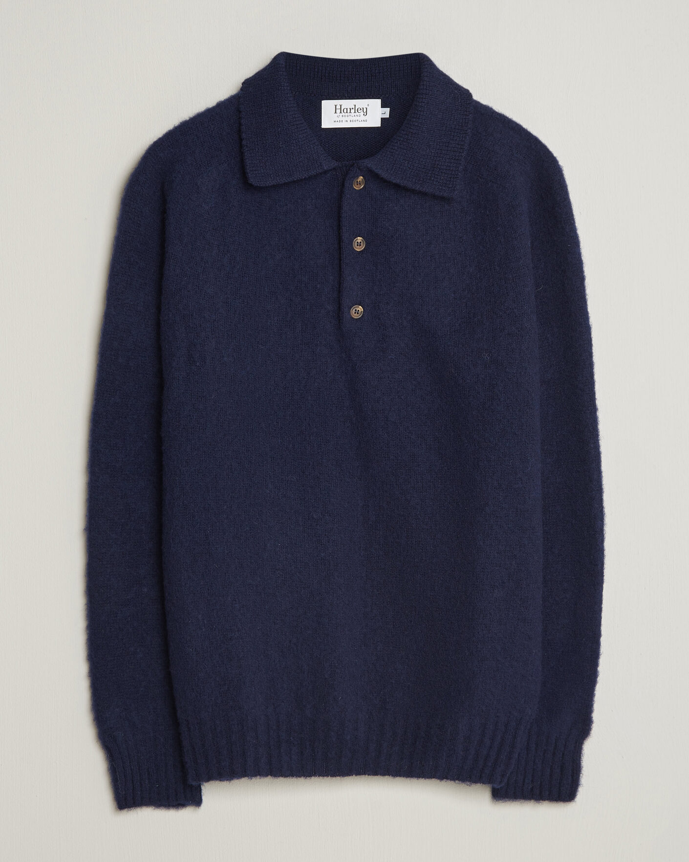 Hombres | Jerséis y prendas de punto | Harley Of Scotland | Brushed Supersoft Lambswool Polo Navy