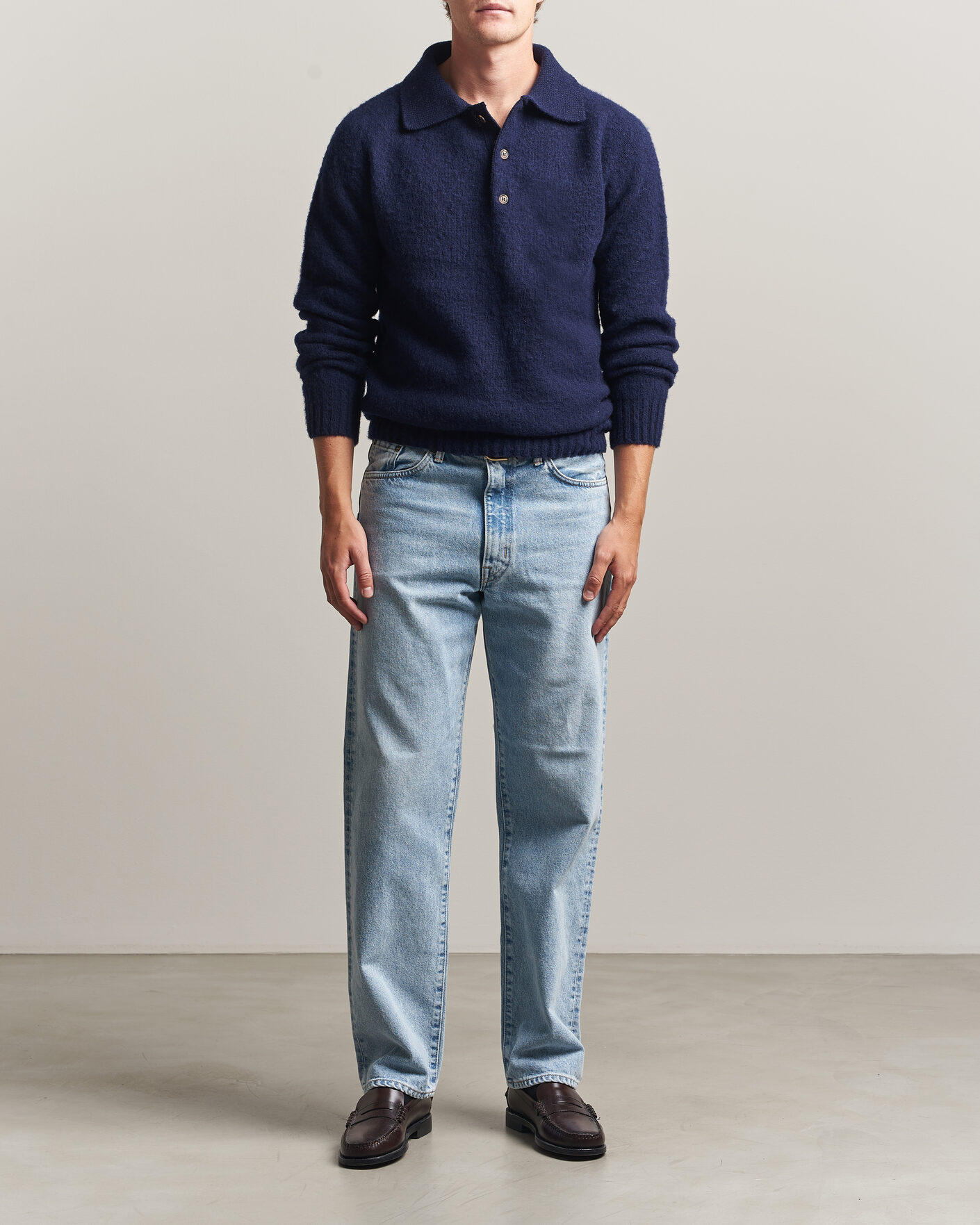 Hombres | Jerséis y prendas de punto | Harley Of Scotland | Brushed Supersoft Lambswool Polo Navy