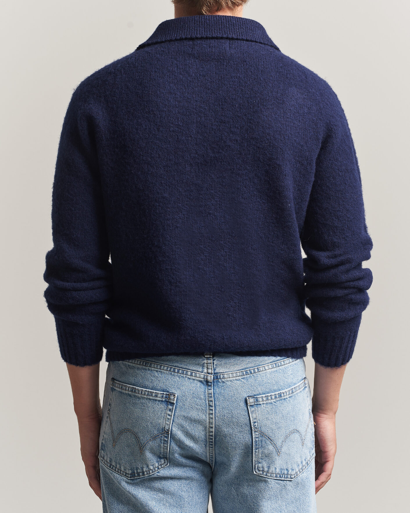 Hombres | Jerséis y prendas de punto | Harley Of Scotland | Brushed Supersoft Lambswool Polo Navy