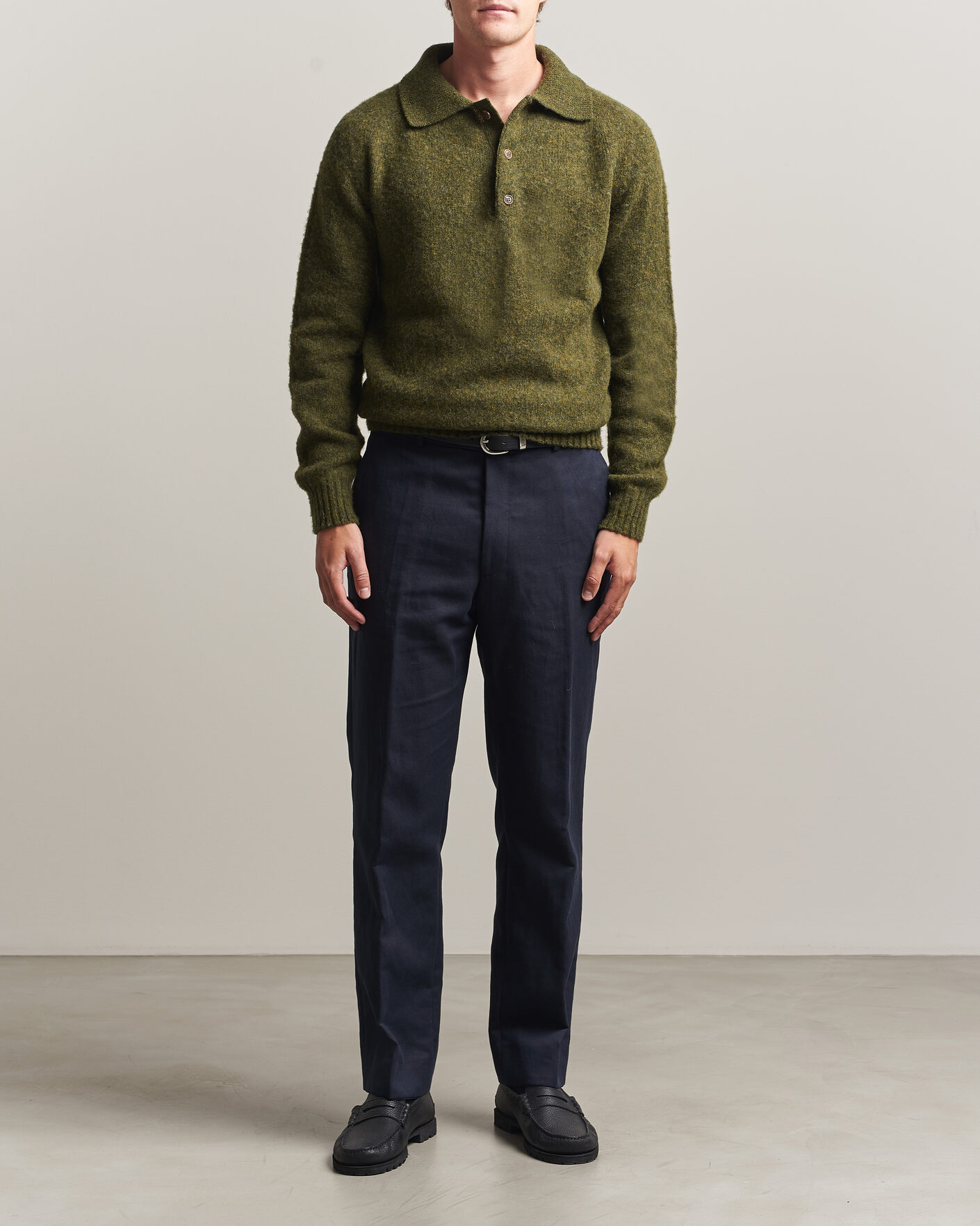 Hombres | Jerséis y prendas de punto | Harley Of Scotland | Brushed Supersoft Lambswool Polo Scots Pine