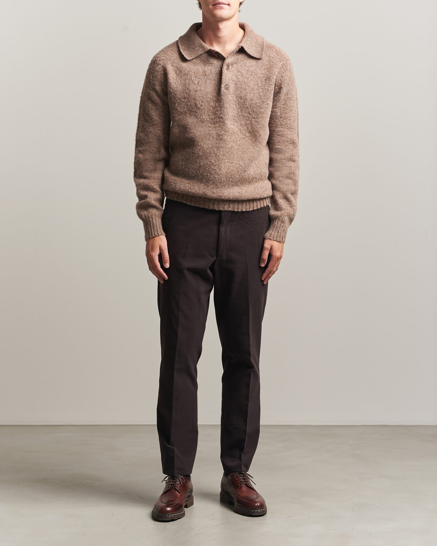 Hombres | Jerséis y prendas de punto | Harley Of Scotland | Brushed Supersoft Lambswool Polo Tundra