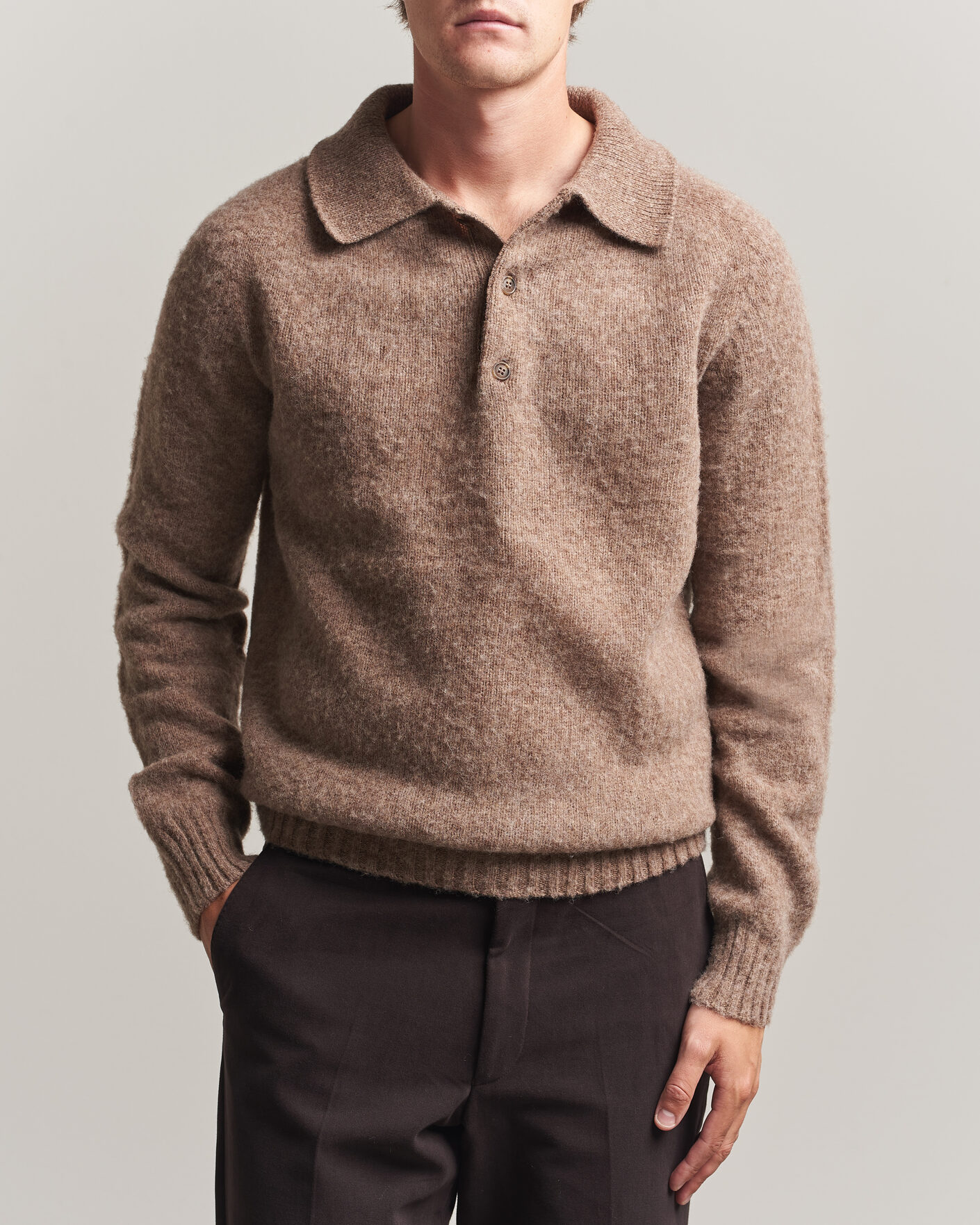 Hombres | Jerséis y prendas de punto | Harley Of Scotland | Brushed Supersoft Lambswool Polo Tundra