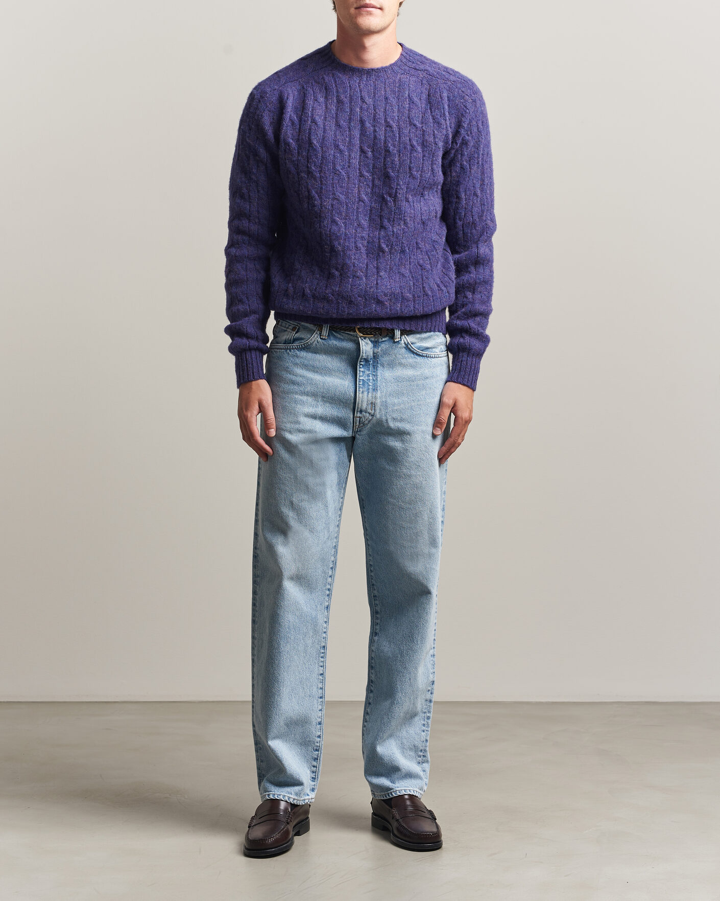 Hombres | Jerséis y prendas de punto | Harley Of Scotland | Brushed Supersoft Lambswool Cable Iris