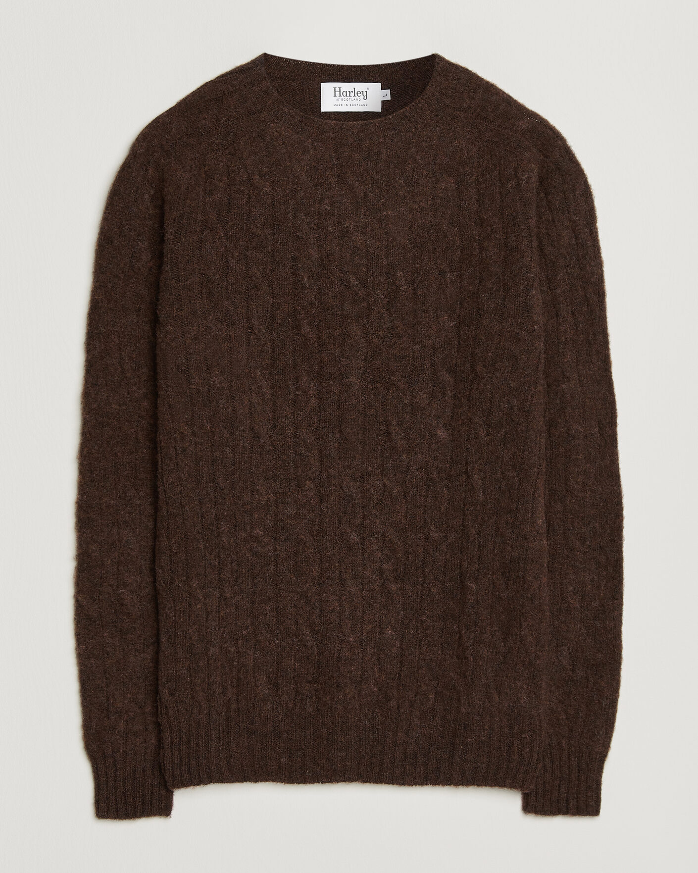 Hombres | Jerséis y prendas de punto | Harley Of Scotland | Brushed Supersoft Lambswool Cable Marron