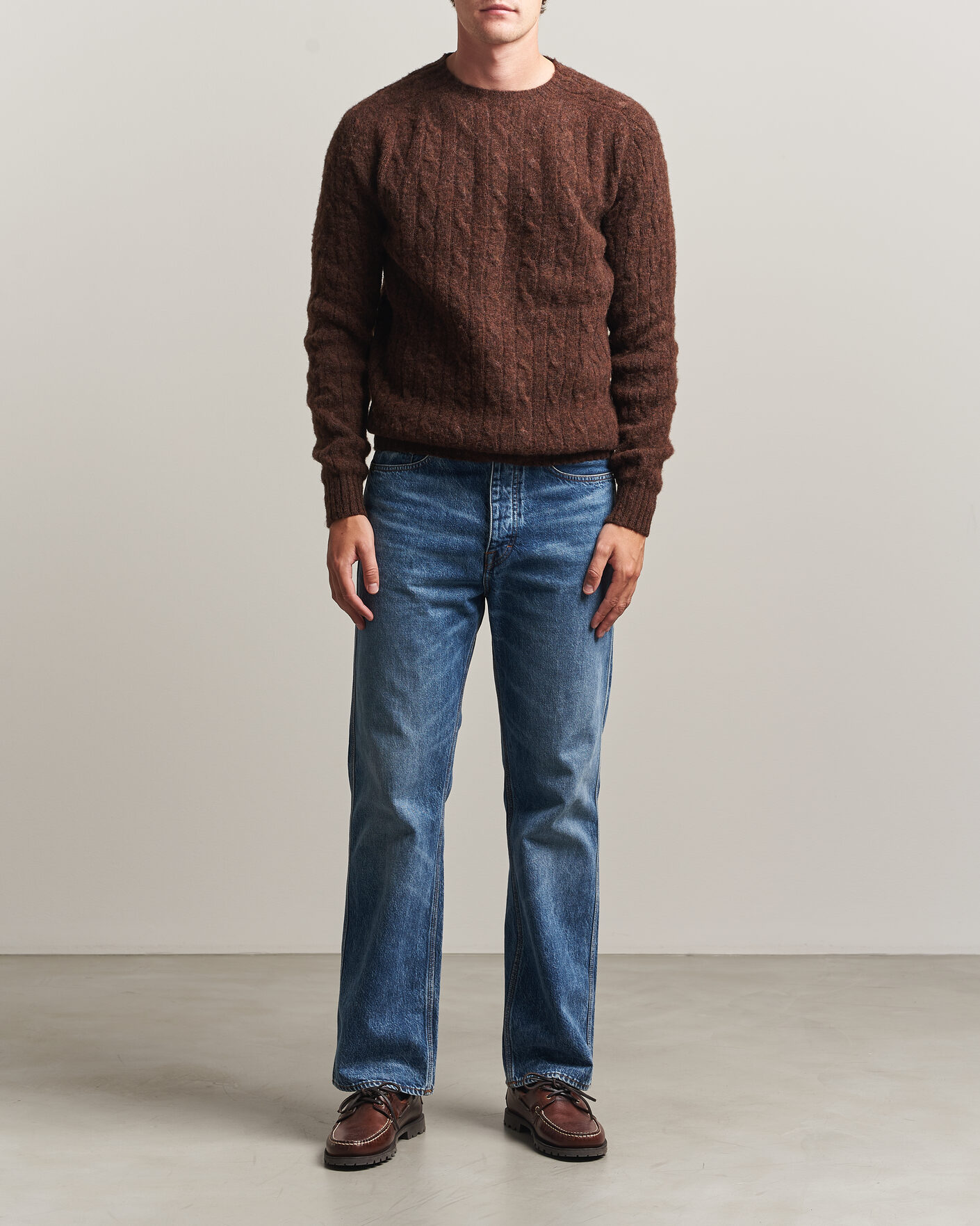 Hombres | Jerséis y prendas de punto | Harley Of Scotland | Brushed Supersoft Lambswool Cable Marron