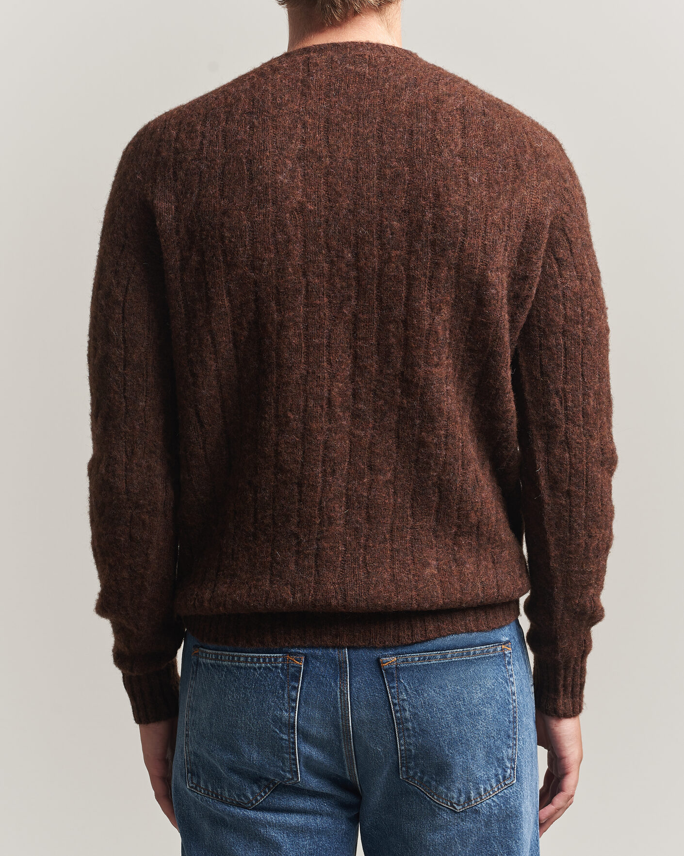 Hombres | Jerséis y prendas de punto | Harley Of Scotland | Brushed Supersoft Lambswool Cable Marron