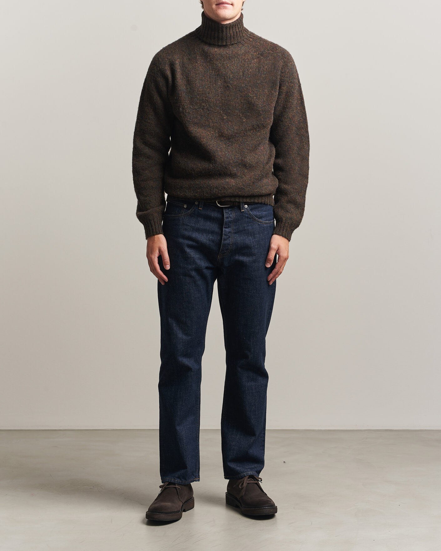 Hombres | Jerséis y prendas de punto | Harley Of Scotland | Brushed Supersoft Lambswool Rollneck Carob