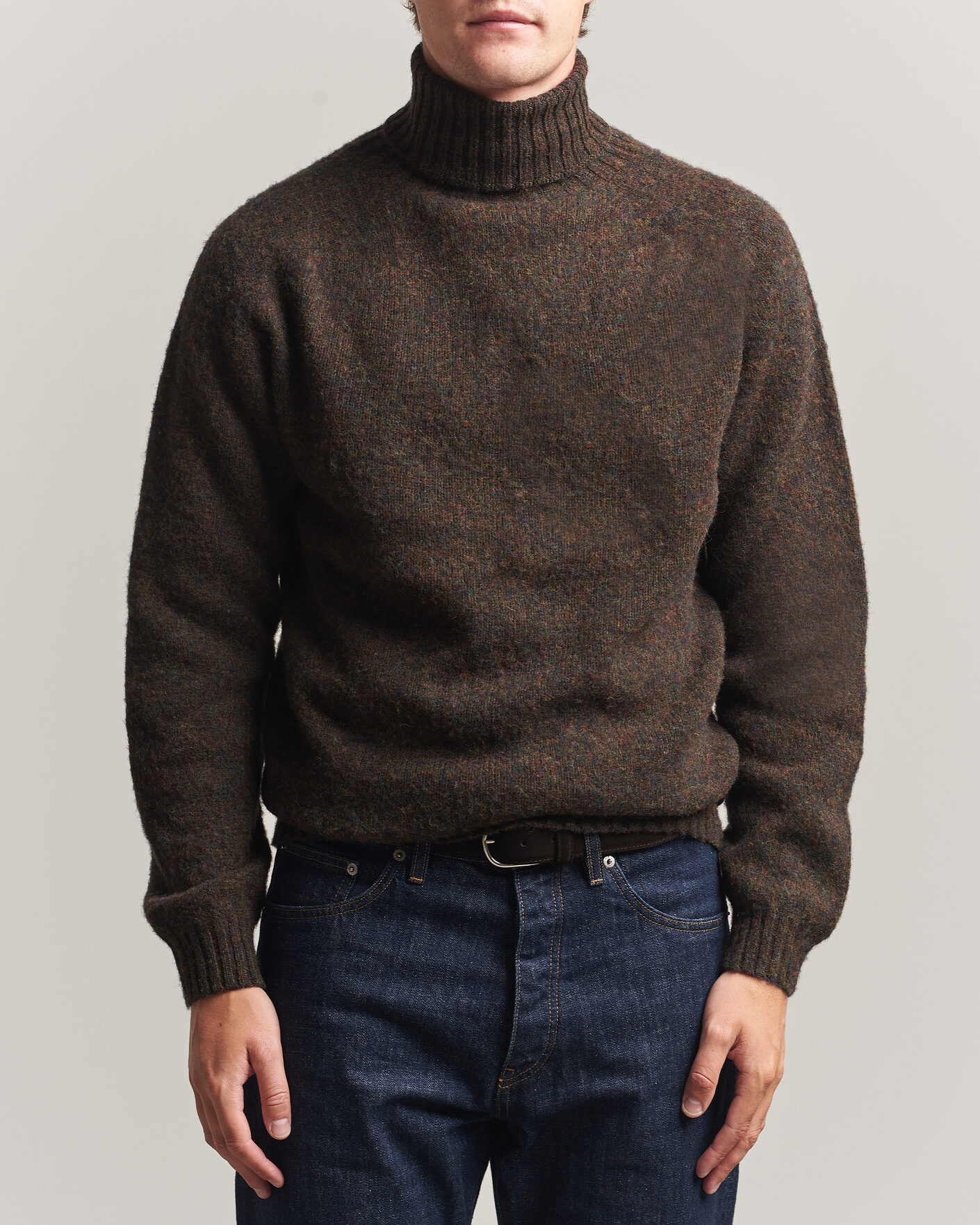 Hombres | Jerséis y prendas de punto | Harley Of Scotland | Brushed Supersoft Lambswool Rollneck Carob