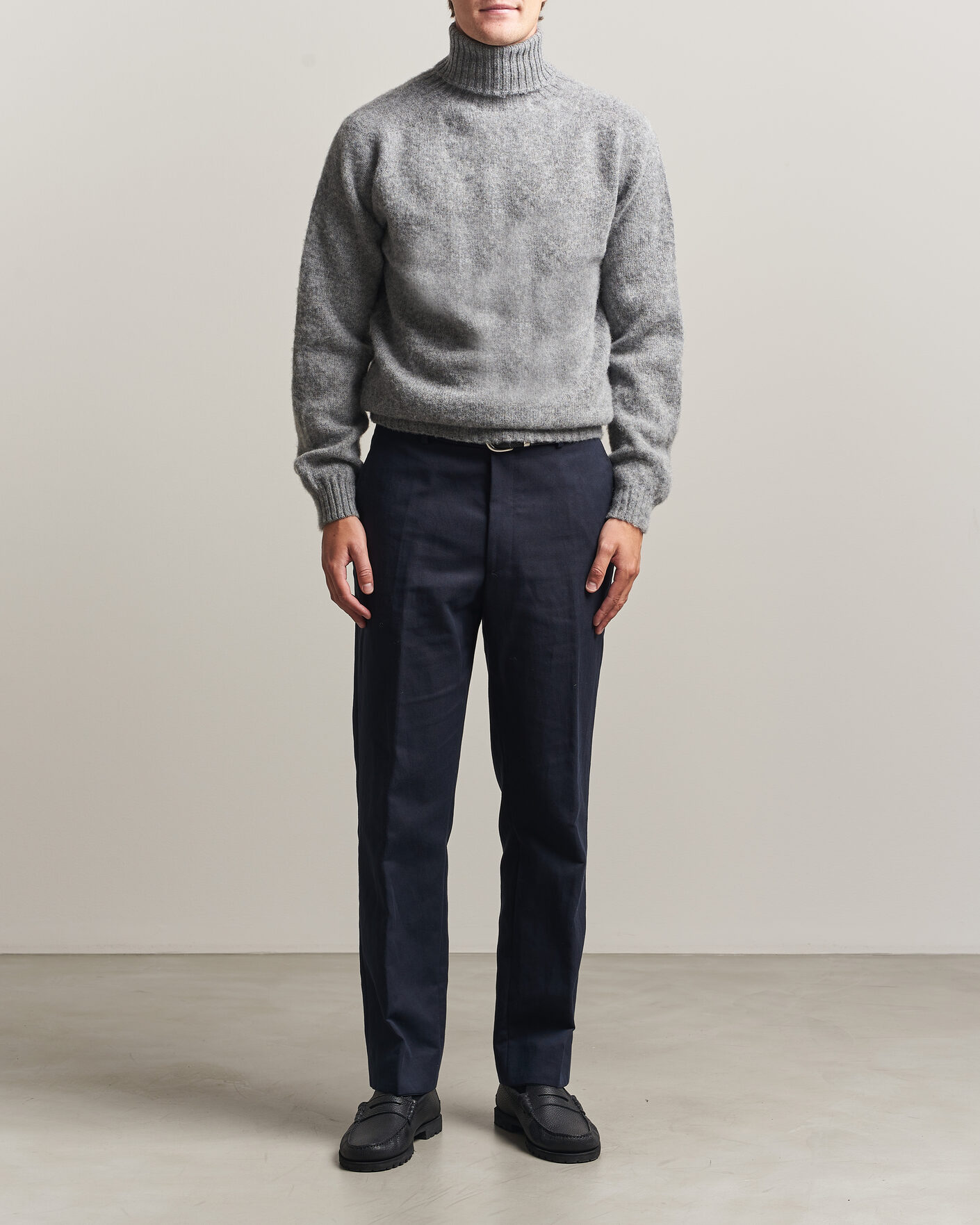 Hombres | Jerséis y prendas de punto | Harley Of Scotland | Brushed Supersoft Lambswool Rollneck Mid Grey