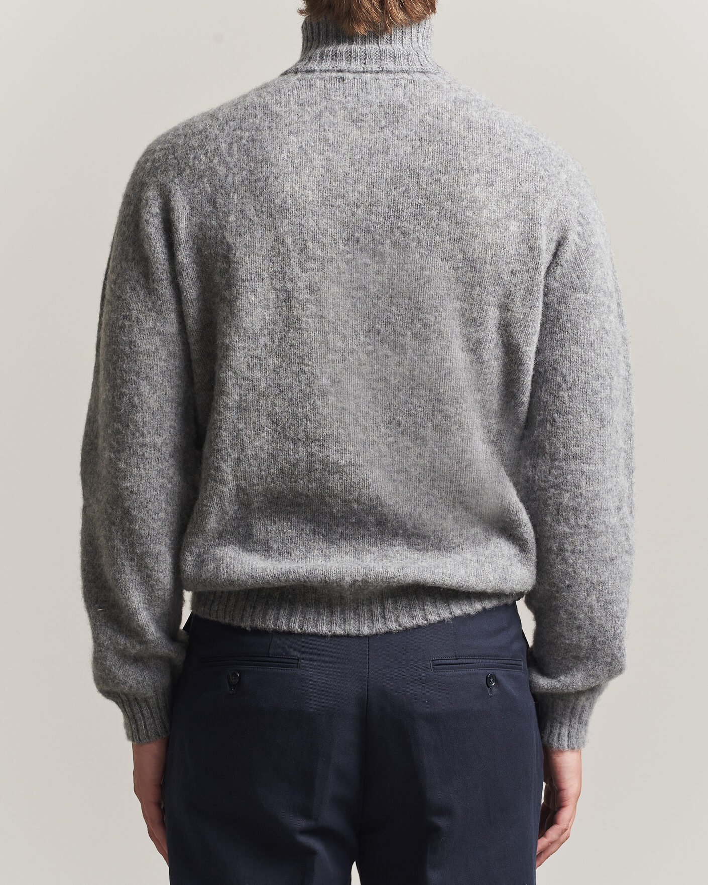 Hombres | Jerséis y prendas de punto | Harley Of Scotland | Brushed Supersoft Lambswool Rollneck Mid Grey