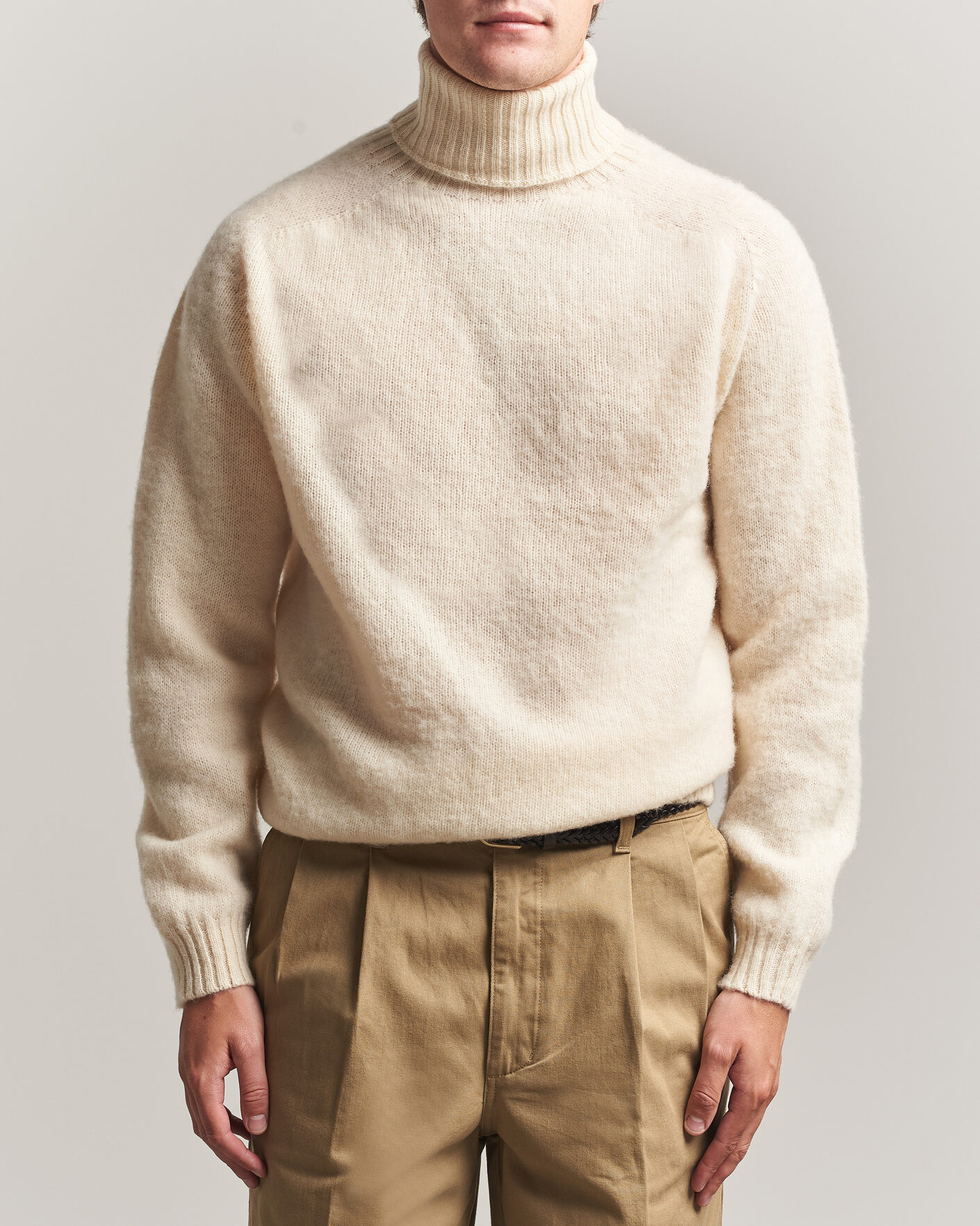 Hombres | Jerséis y prendas de punto | Harley Of Scotland | Brushed Supersoft Lambswool Rollneck Vanilla