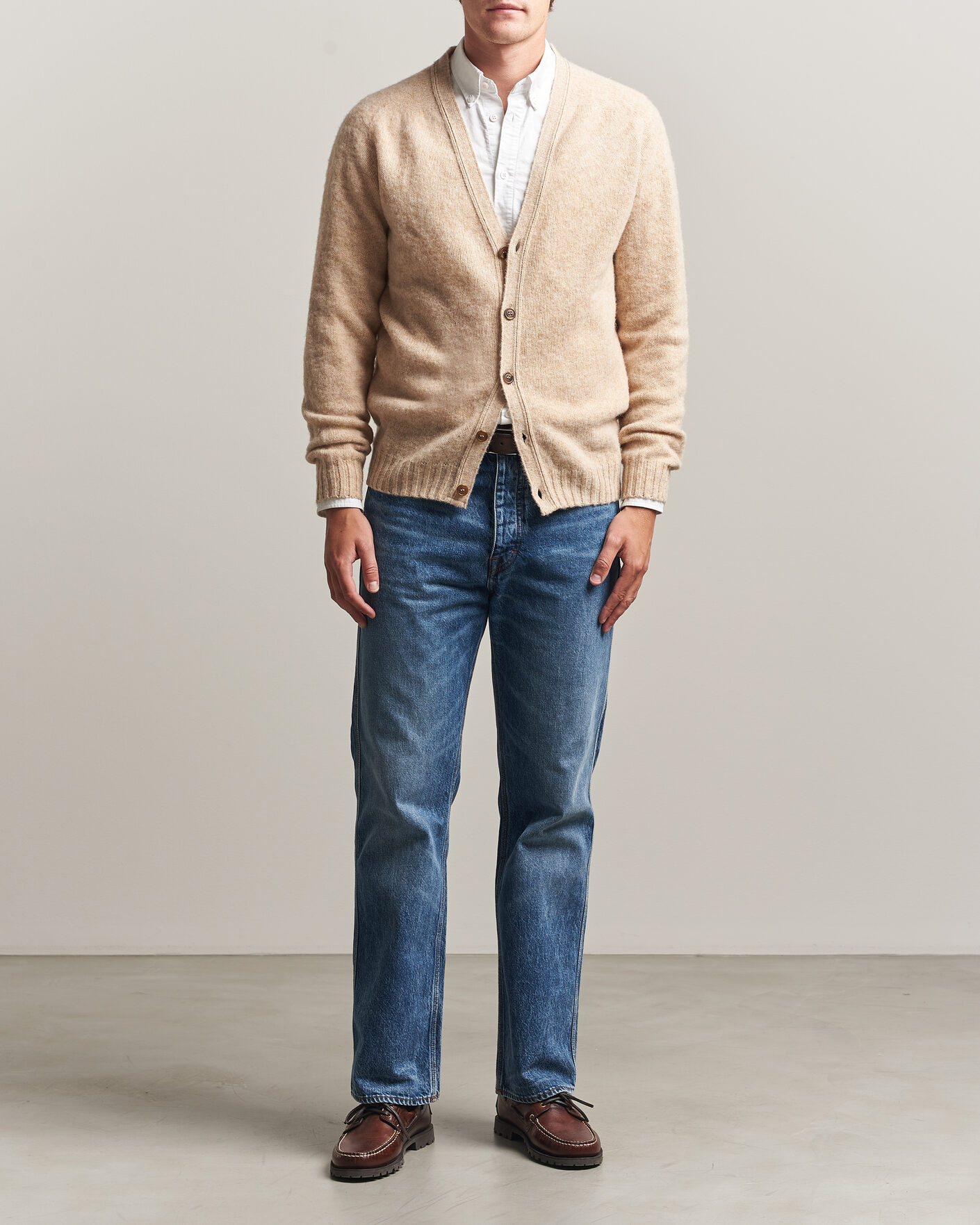 Hombres | Jerséis y prendas de punto | Harley Of Scotland | Brushed Supersoft Lambswool Cardigan Calico