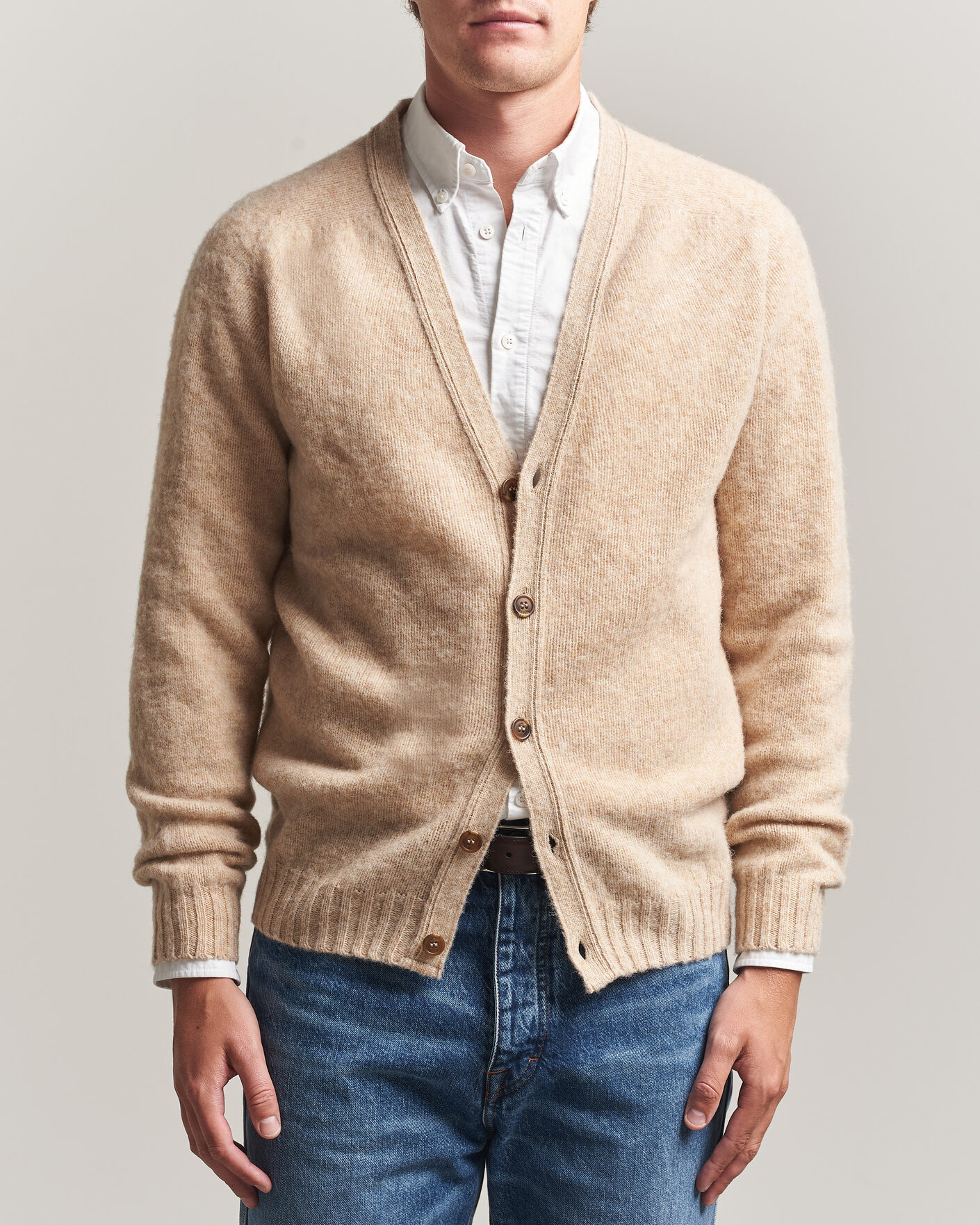 Hombres | Jerséis y prendas de punto | Harley Of Scotland | Brushed Supersoft Lambswool Cardigan Calico