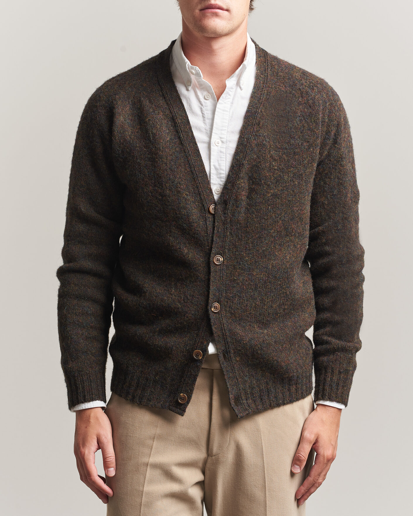 Hombres | Jerséis y prendas de punto | Harley Of Scotland | Brushed Supersoft Lambswool Cardigan Carob