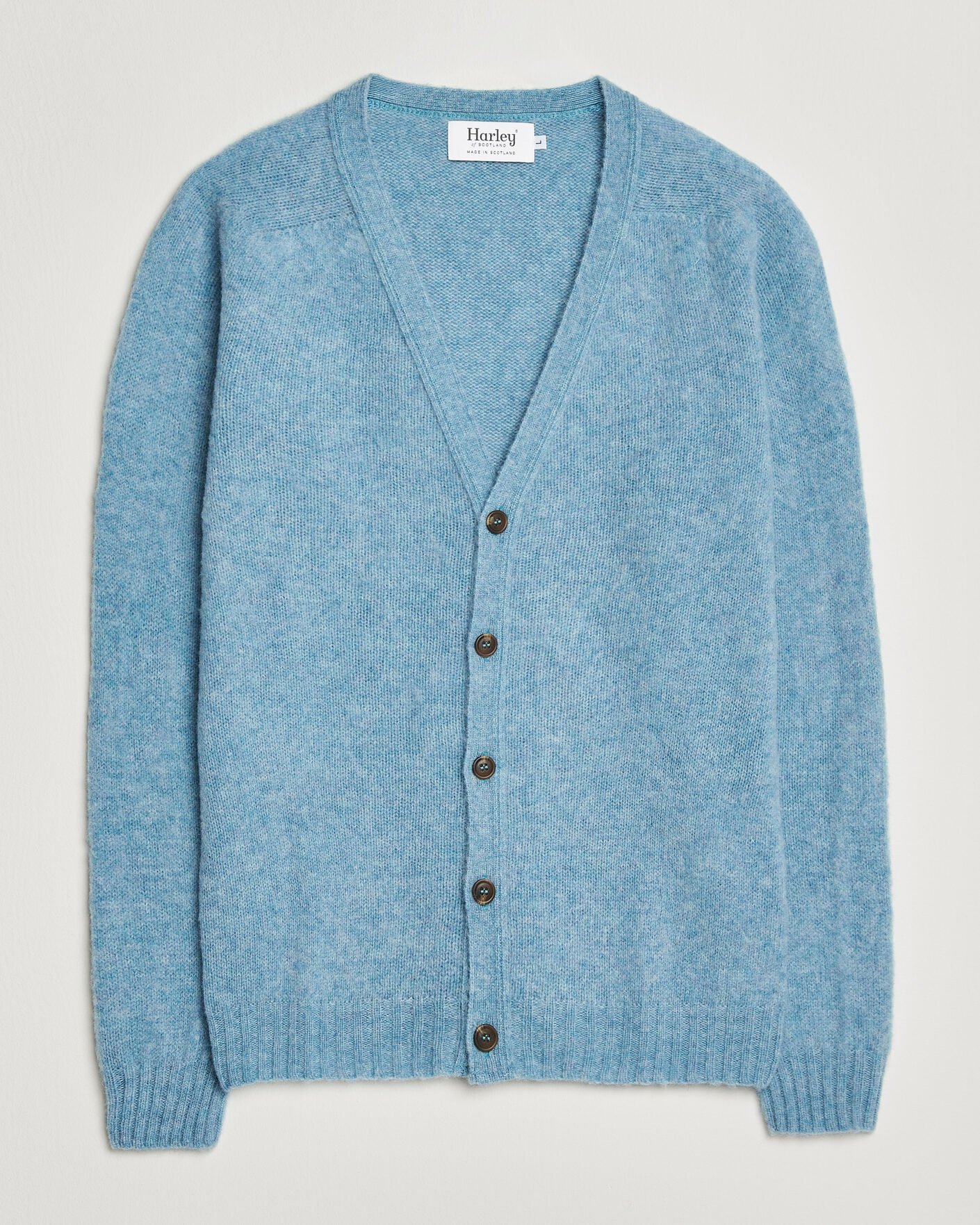 Hombres | Jerséis y prendas de punto | Harley Of Scotland | Brushed Supersoft Lambswool Cardigan Loch Blue