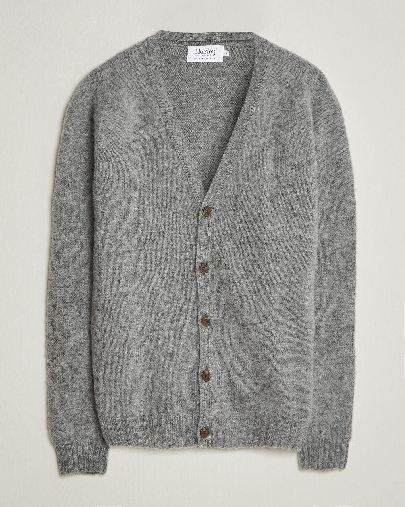 Hombres | Jerséis y prendas de punto | Harley Of Scotland | Brushed Supersoft Lambswool Cardigan Mid Grey