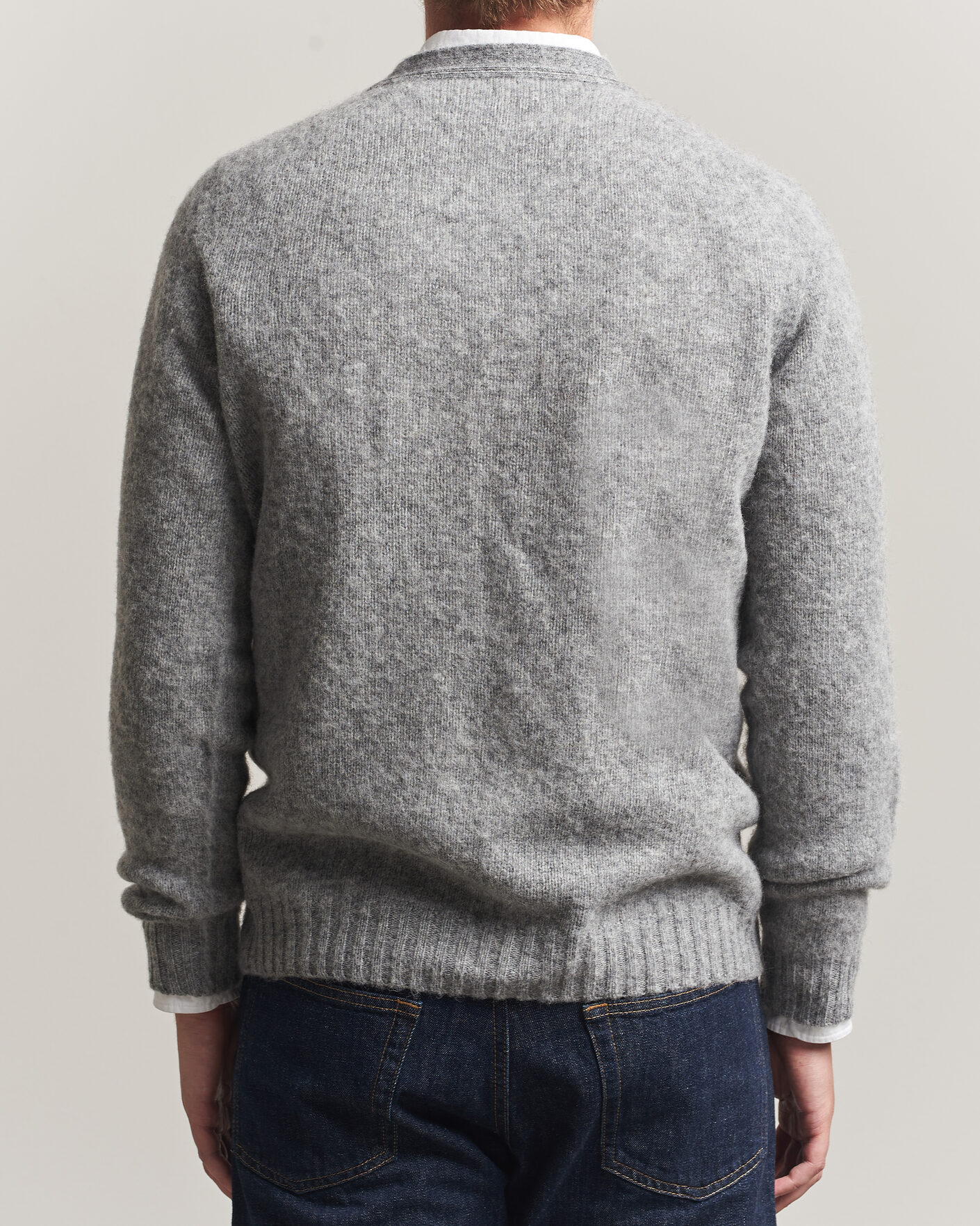 Hombres | Jerséis y prendas de punto | Harley Of Scotland | Brushed Supersoft Lambswool Cardigan Mid Grey