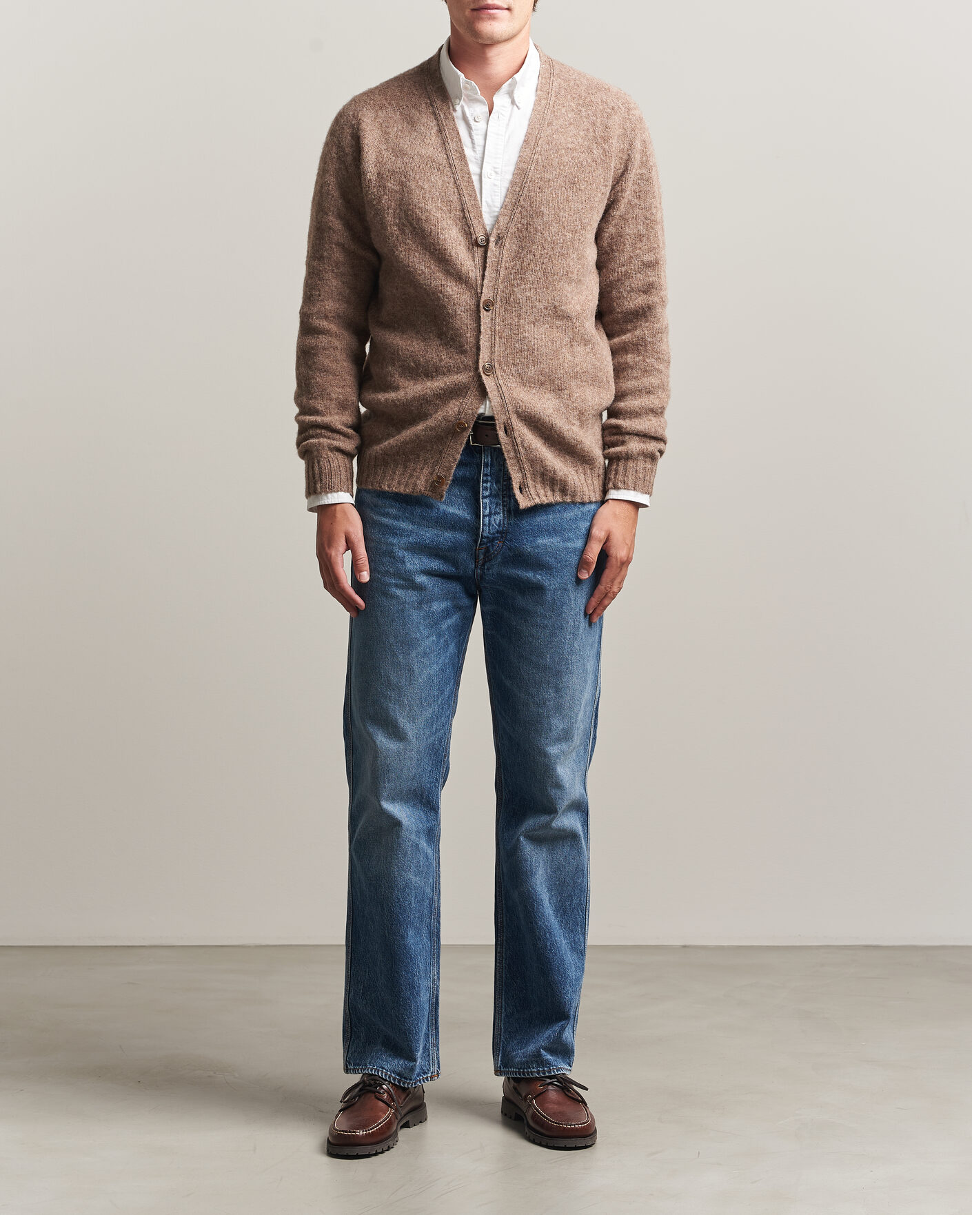 Hombres | Jerséis y prendas de punto | Harley Of Scotland | Brushed Supersoft Lambswool Cardigan Tundra