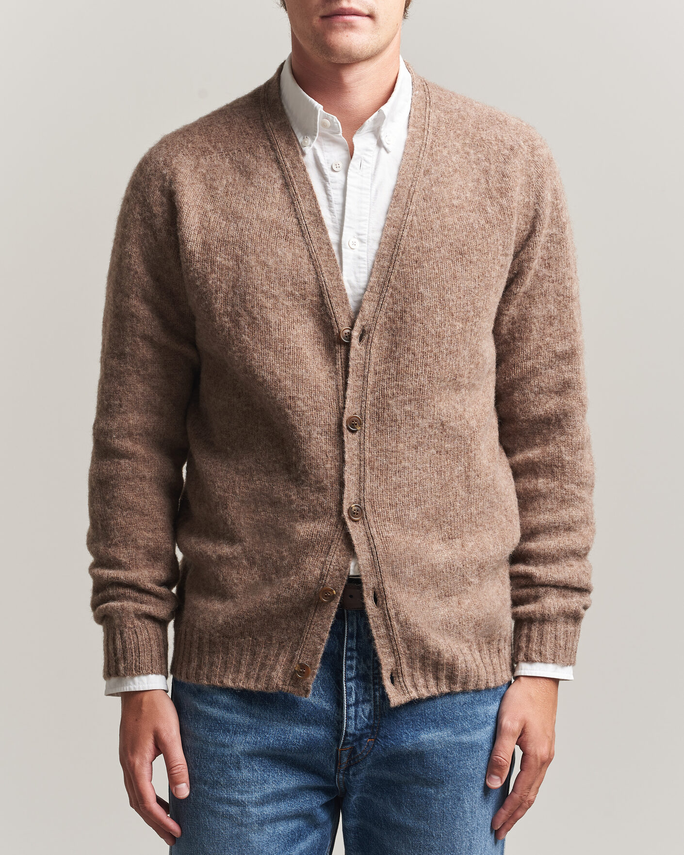 Hombres | Jerséis y prendas de punto | Harley Of Scotland | Brushed Supersoft Lambswool Cardigan Tundra