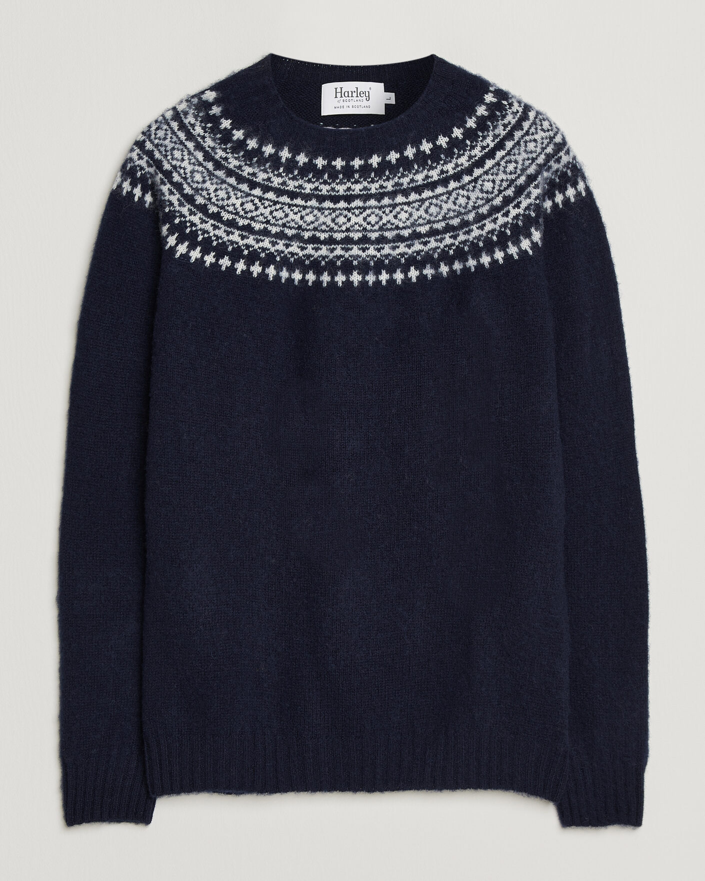 Hombres | Jerséis y prendas de punto | Harley Of Scotland | Brushed Supersoft Lambswool Yolk Fairisle Navy/Snow White