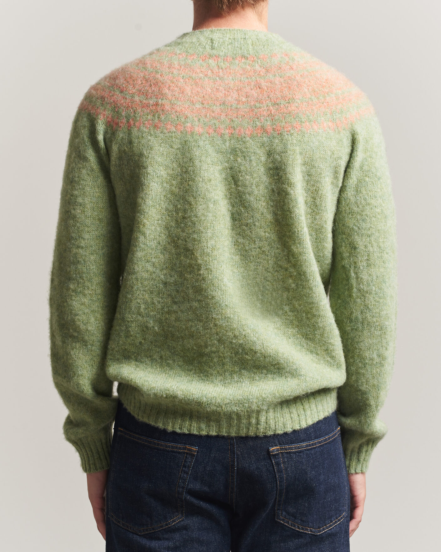 Hombres | Jerséis y prendas de punto | Harley Of Scotland | Brushed Supersoft Lambswool Yolk Fairisle Sage/Parfait