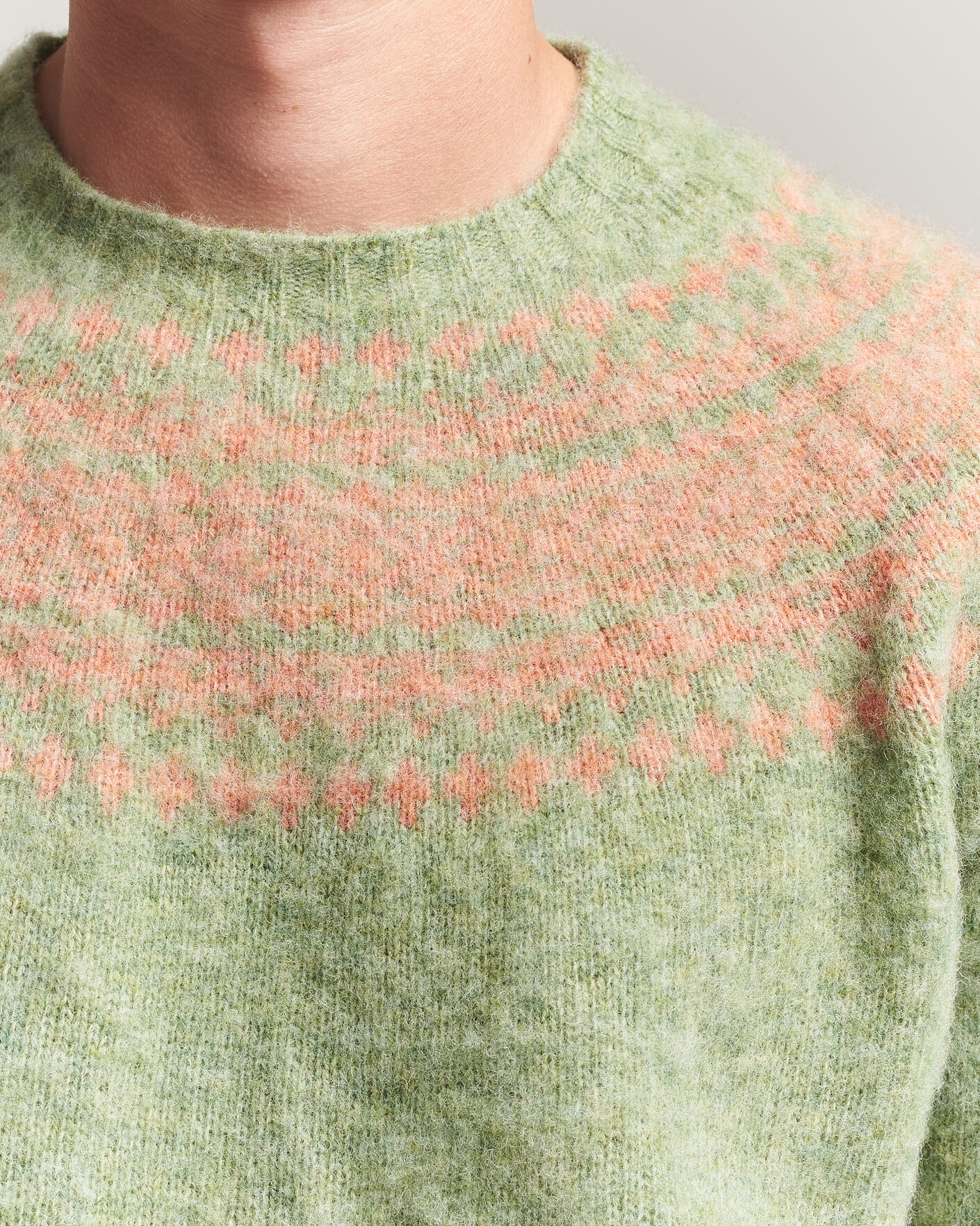 Hombres | Jerséis y prendas de punto | Harley Of Scotland | Brushed Supersoft Lambswool Yolk Fairisle Sage/Parfait