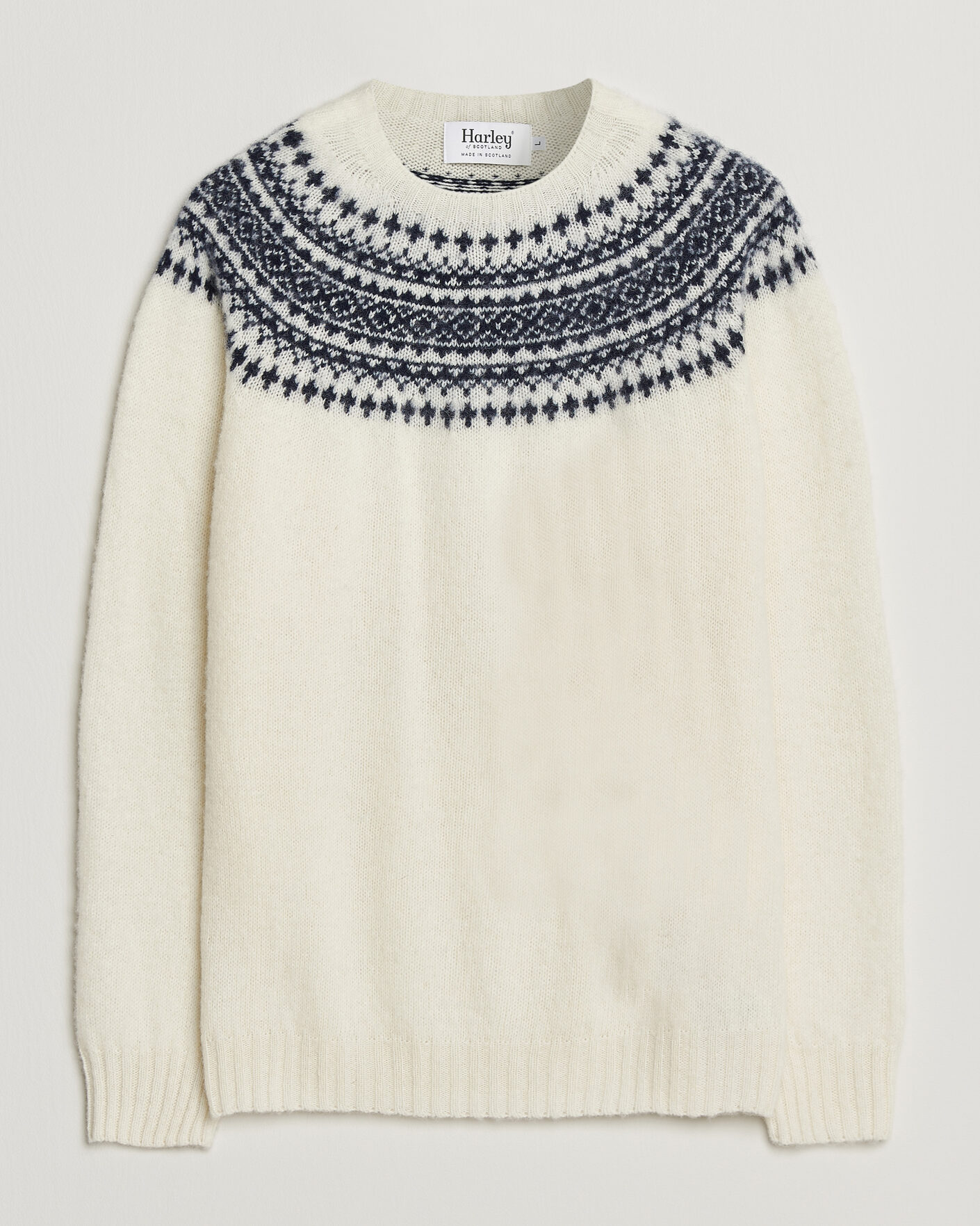 Hombres | Jerséis y prendas de punto | Harley Of Scotland | Brushed Supersoft Lambswool Yolk Fairisle Snow White/Navy