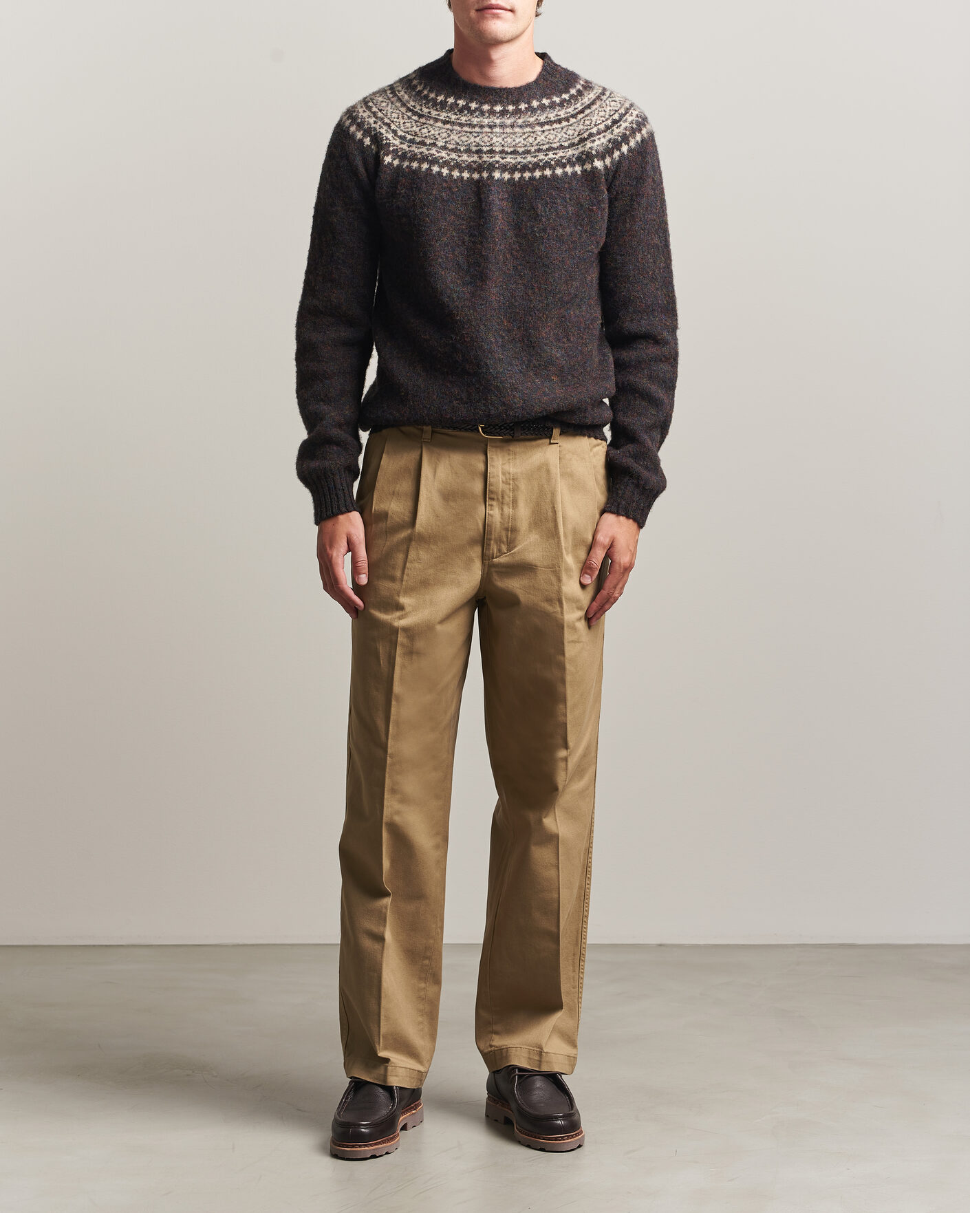 Hombres | Jerséis y prendas de punto | Harley Of Scotland | Brushed Supersoft Lambswool Yolk Fairisle Volcano/Cameo