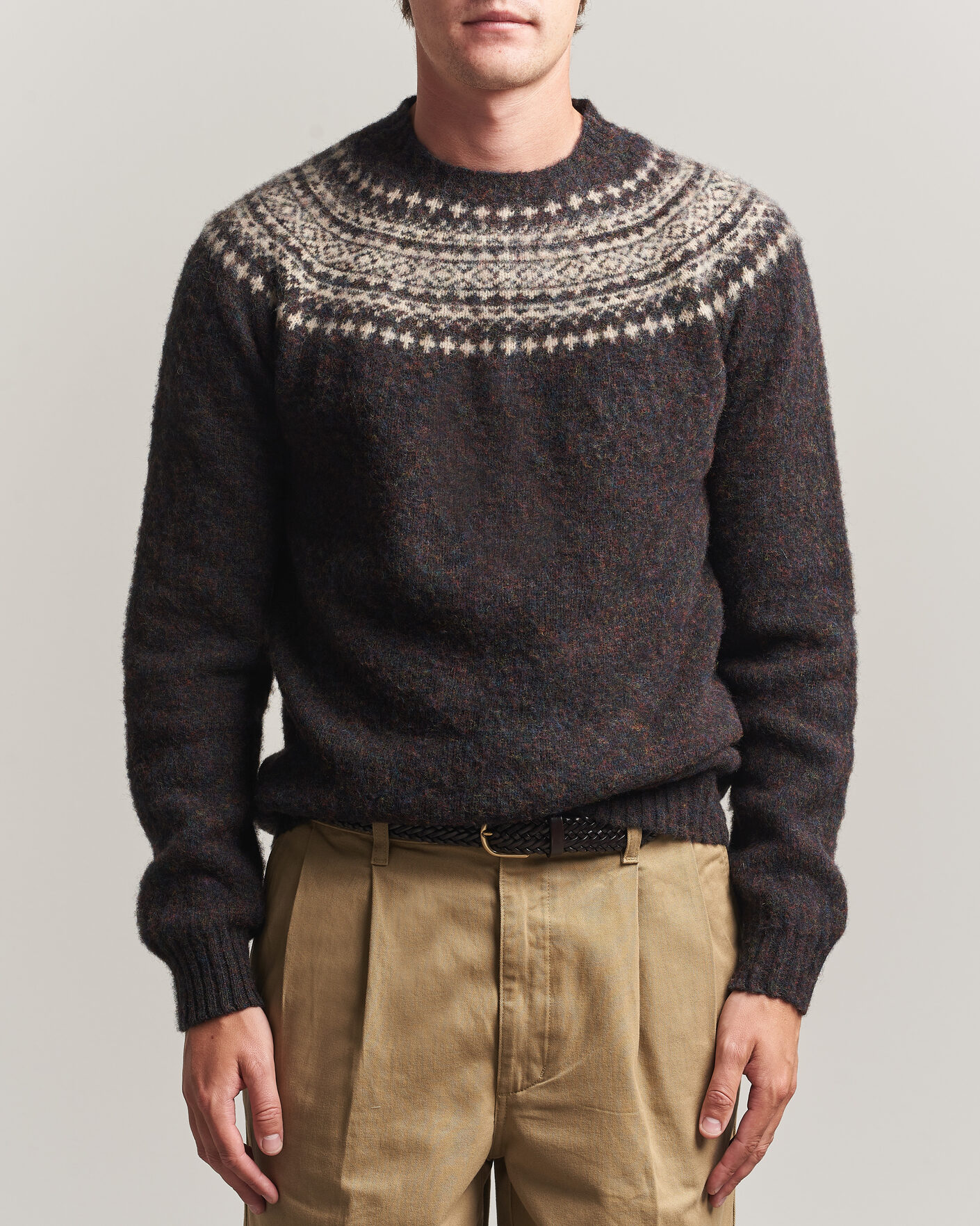 Hombres | Jerséis y prendas de punto | Harley Of Scotland | Brushed Supersoft Lambswool Yolk Fairisle Volcano/Cameo
