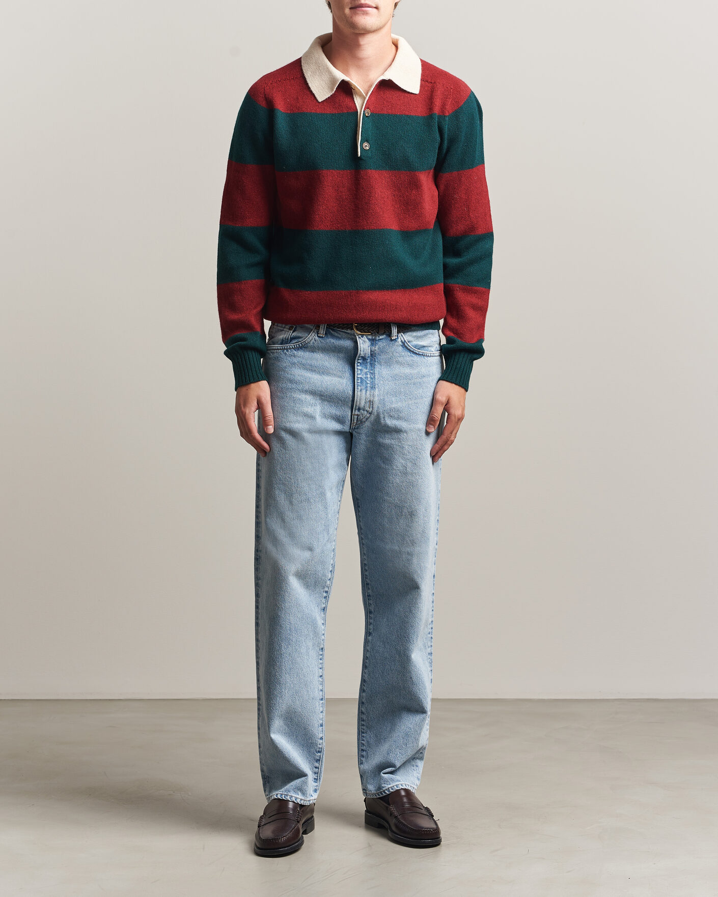 Hombres | Jerséis y prendas de punto | Harley Of Scotland | Supersoft 2ply Lambswool Rugby Green/Red