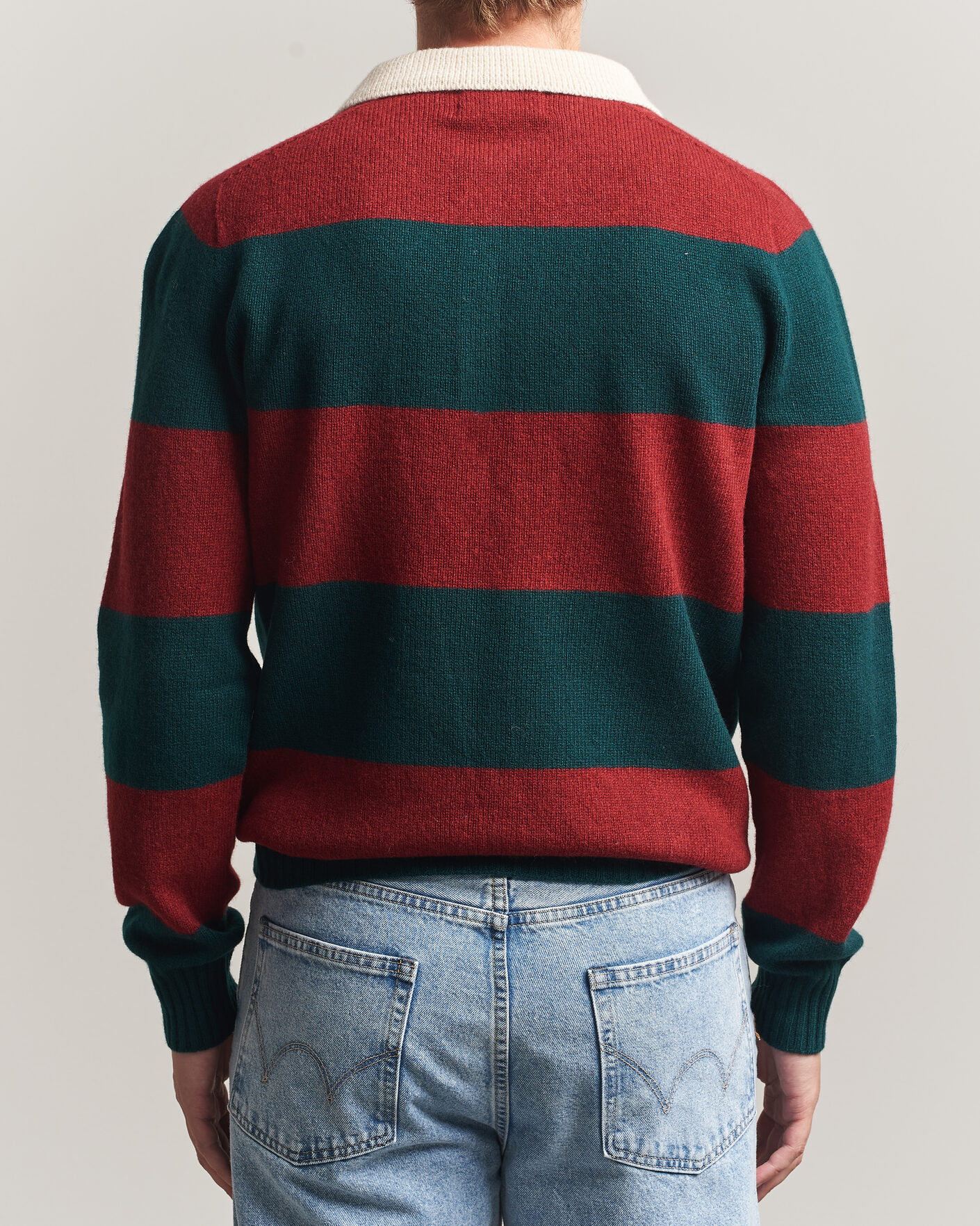 Hombres | Jerséis y prendas de punto | Harley Of Scotland | Supersoft 2ply Lambswool Rugby Green/Red