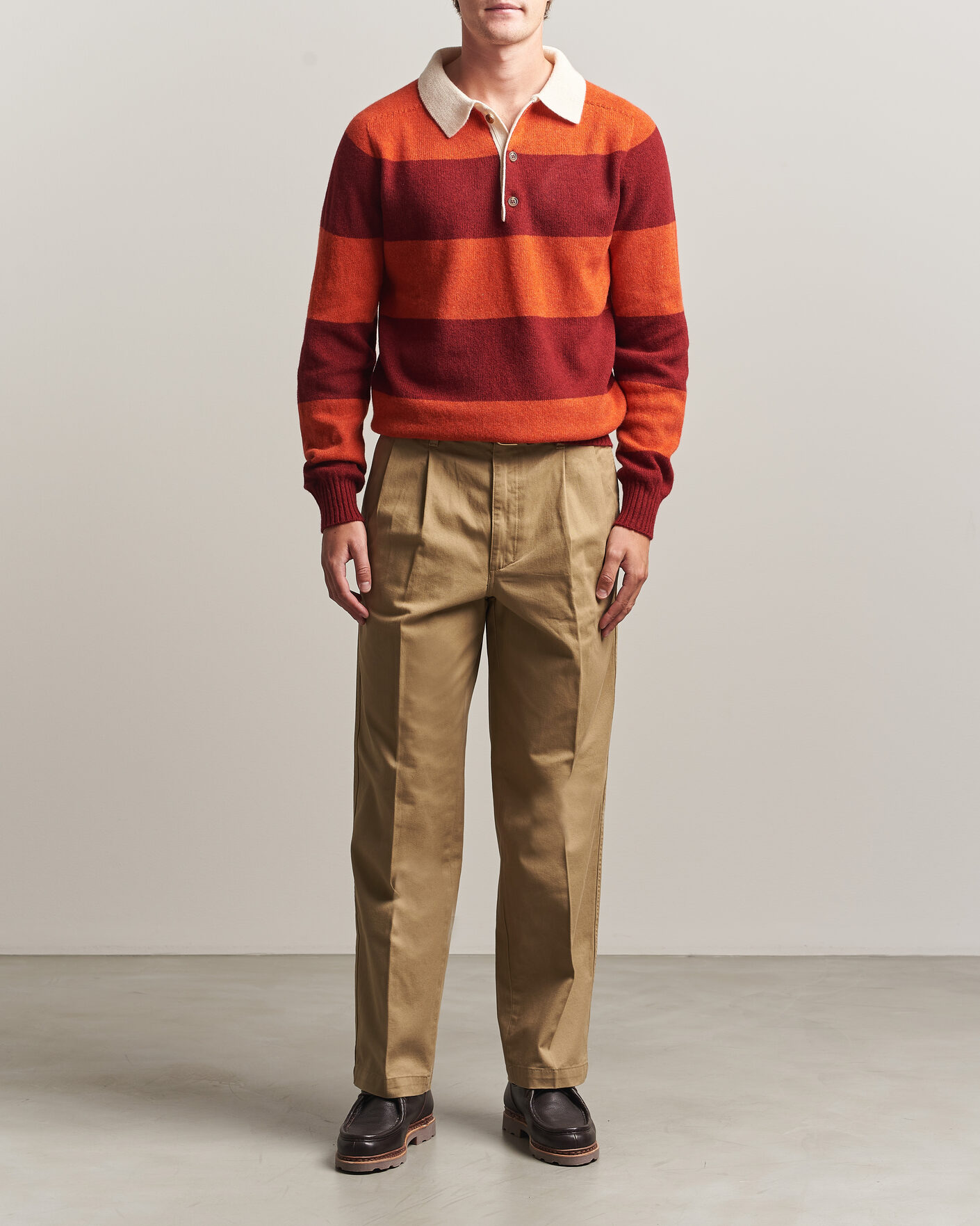 Hombres | Jerséis y prendas de punto | Harley Of Scotland | Supersoft 2ply Lambswool Rugby Red/Orange