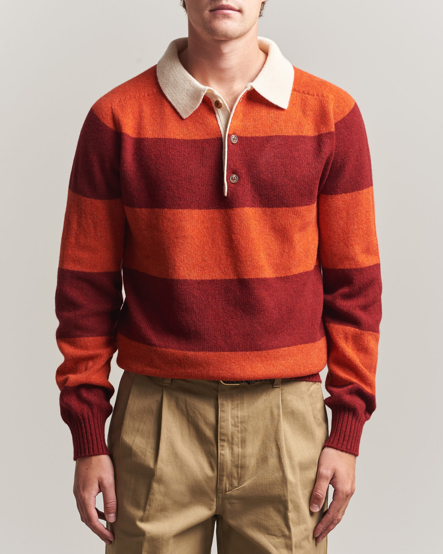 Hombres | Jerséis y prendas de punto | Harley Of Scotland | Supersoft 2ply Lambswool Rugby Red/Orange