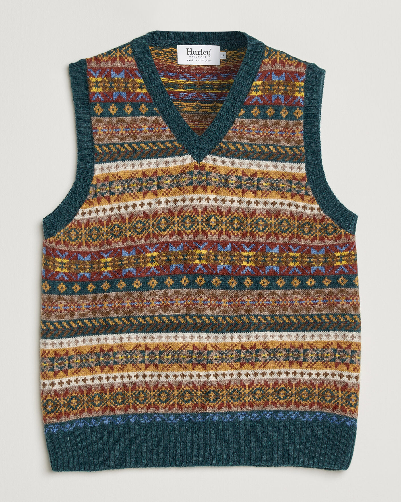 Hombres | Jerséis y prendas de punto | Harley Of Scotland | Supersoft 2ply Lambswool Fairisle Vest Tempest