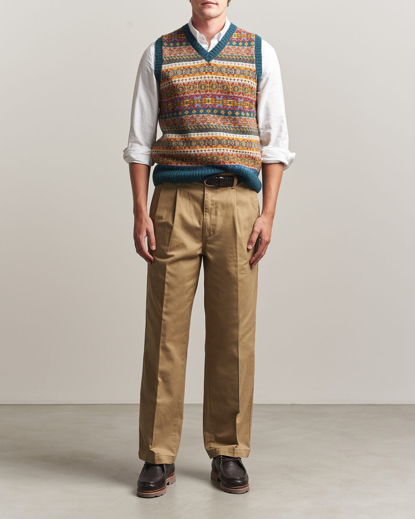 Hombres | Jerséis y prendas de punto | Harley Of Scotland | Supersoft 2ply Lambswool Fairisle Vest Tempest