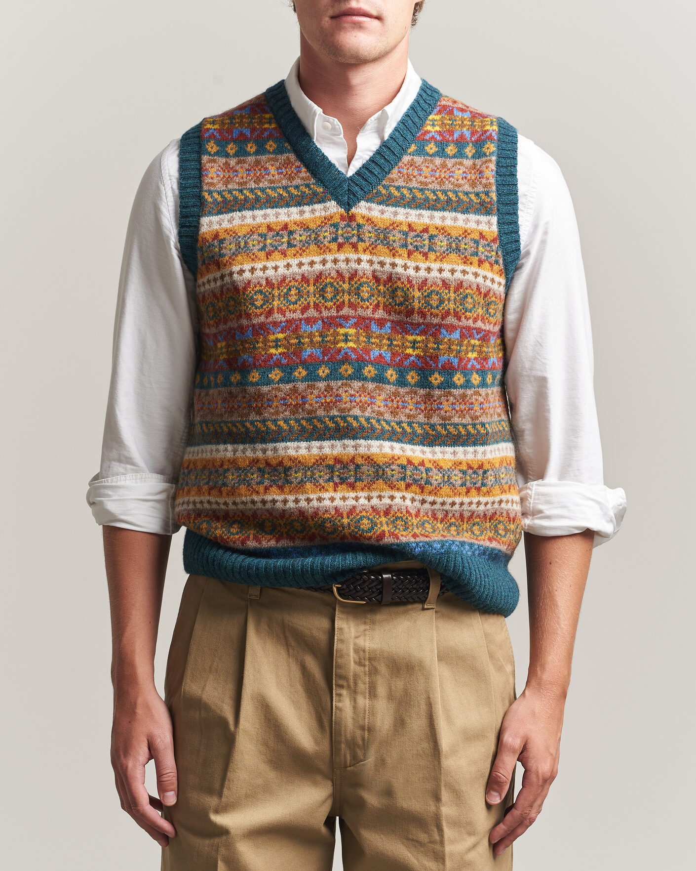 Hombres | Jerséis y prendas de punto | Harley Of Scotland | Supersoft 2ply Lambswool Fairisle Vest Tempest