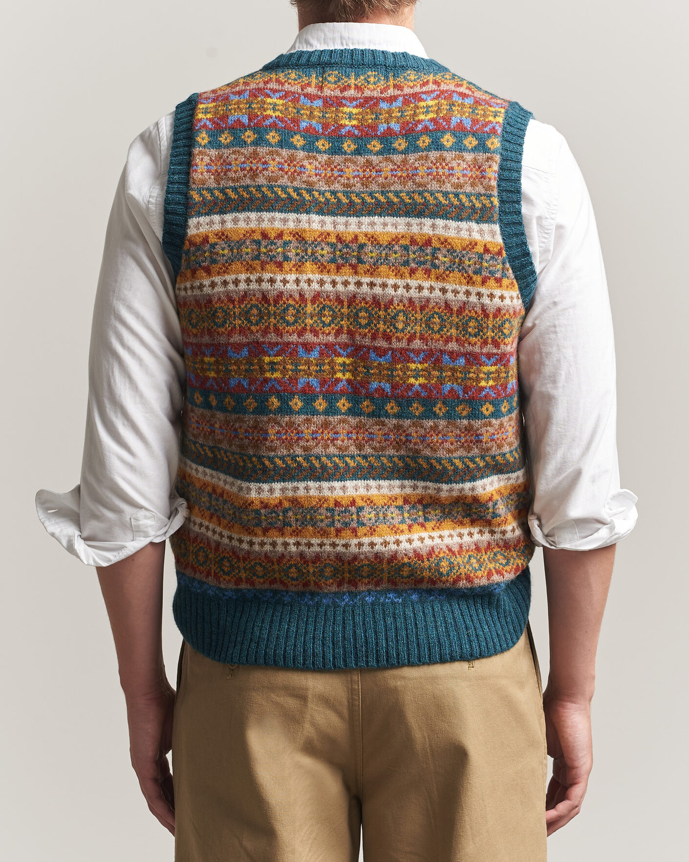 Hombres | Jerséis y prendas de punto | Harley Of Scotland | Supersoft 2ply Lambswool Fairisle Vest Tempest