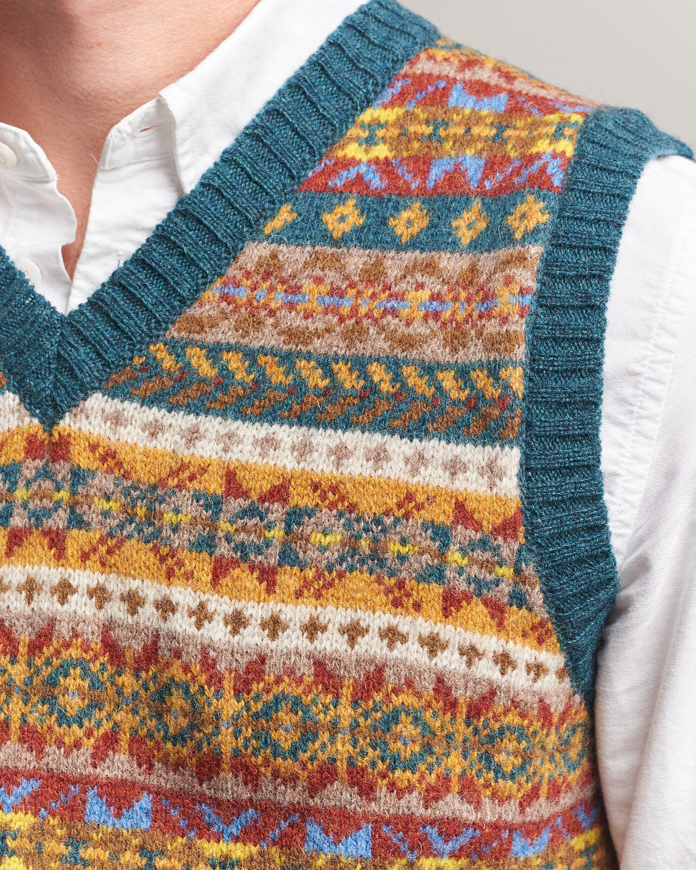 Hombres | Jerséis y prendas de punto | Harley Of Scotland | Supersoft 2ply Lambswool Fairisle Vest Tempest