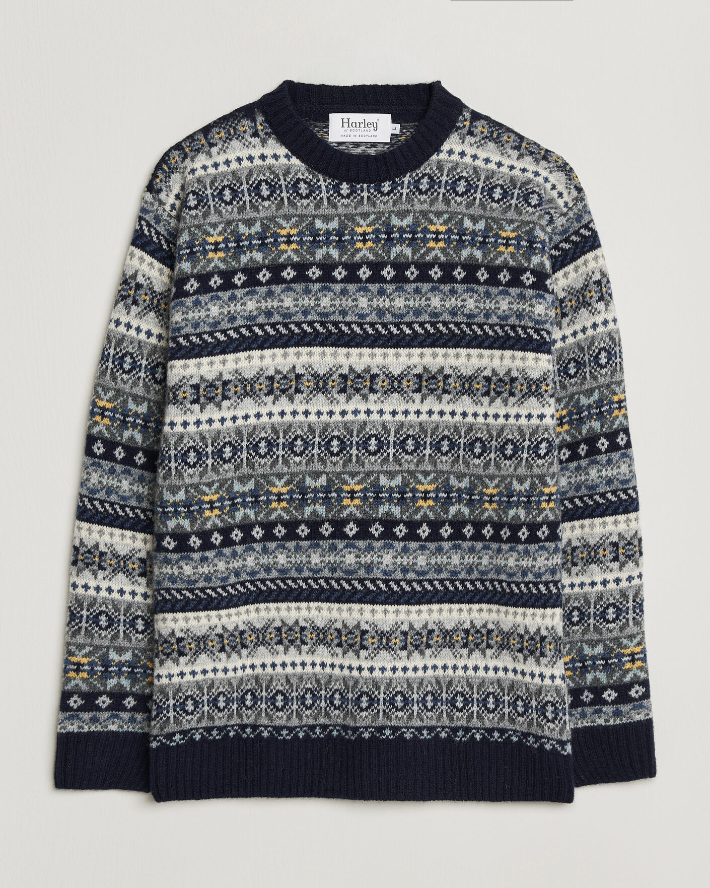 Hombres | Jerséis y prendas de punto | Harley Of Scotland | Supersoft 2ply Lambswool Fairisle Crew Navy