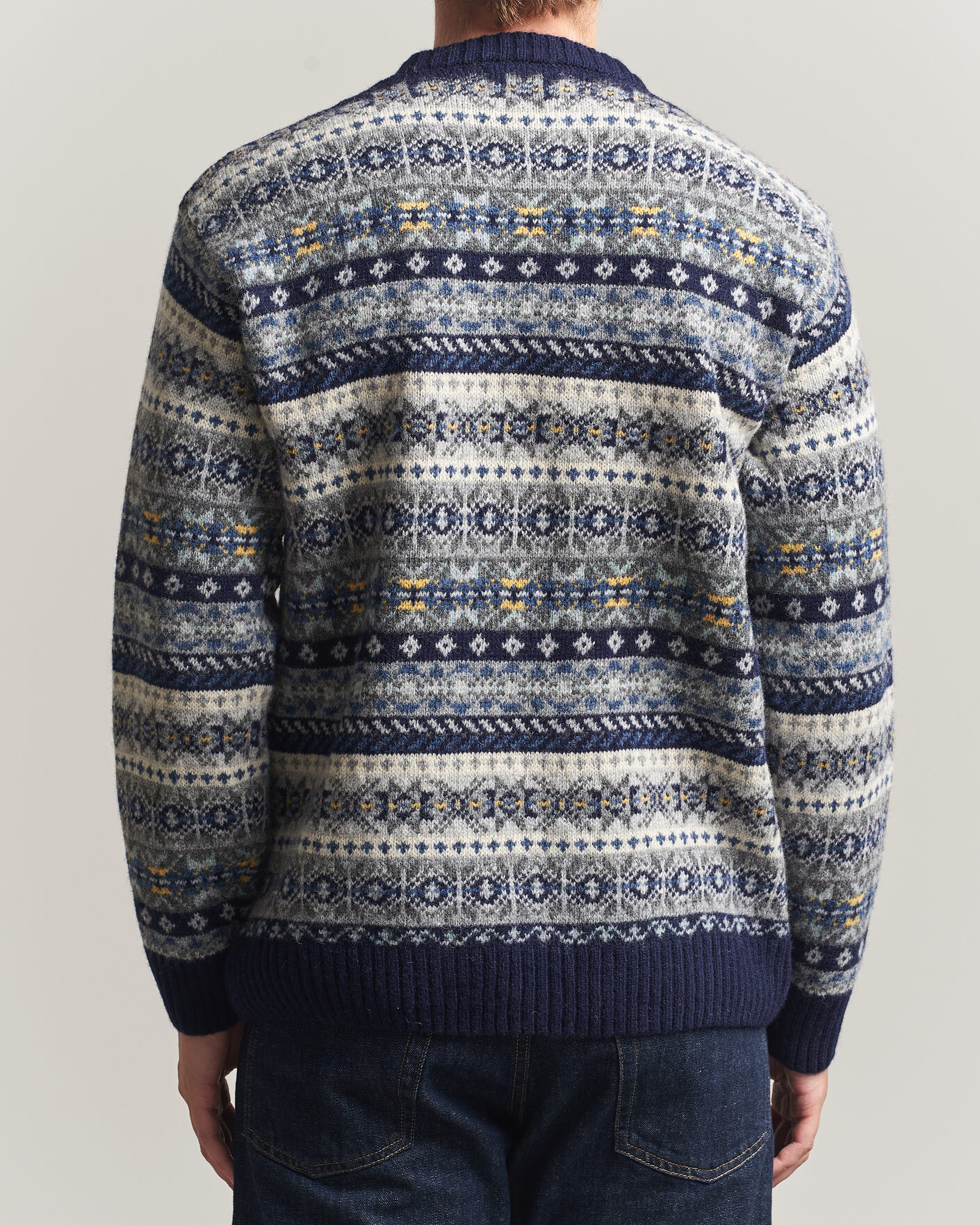 Hombres | Jerséis y prendas de punto | Harley Of Scotland | Supersoft 2ply Lambswool Fairisle Crew Navy