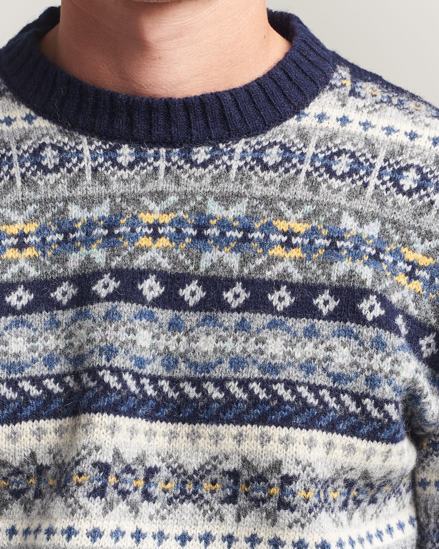 Hombres | Jerséis y prendas de punto | Harley Of Scotland | Supersoft 2ply Lambswool Fairisle Crew Navy