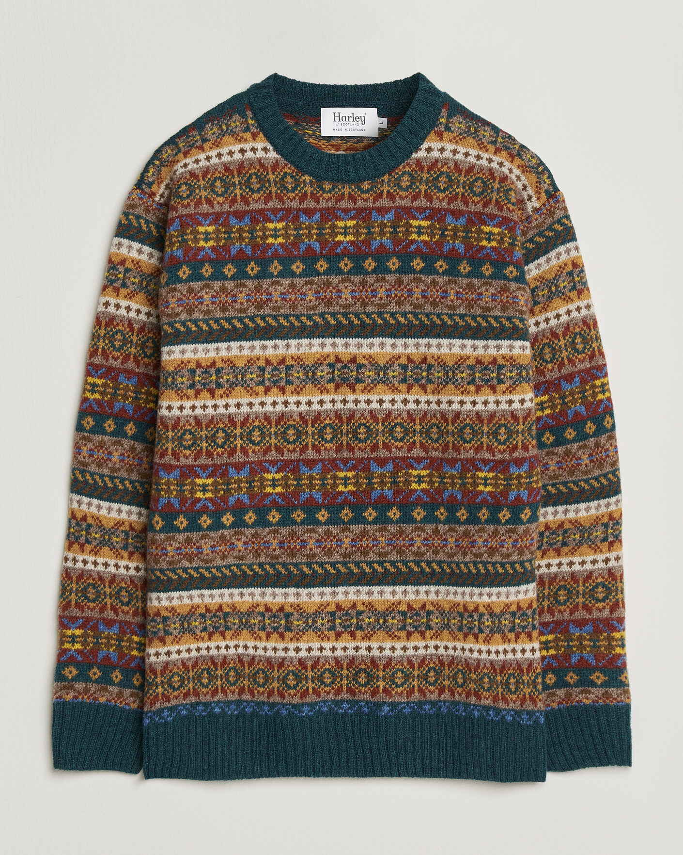 Hombres | Jerséis y prendas de punto | Harley Of Scotland | Supersoft 2ply Lambswool Fairisle Crew Tempest