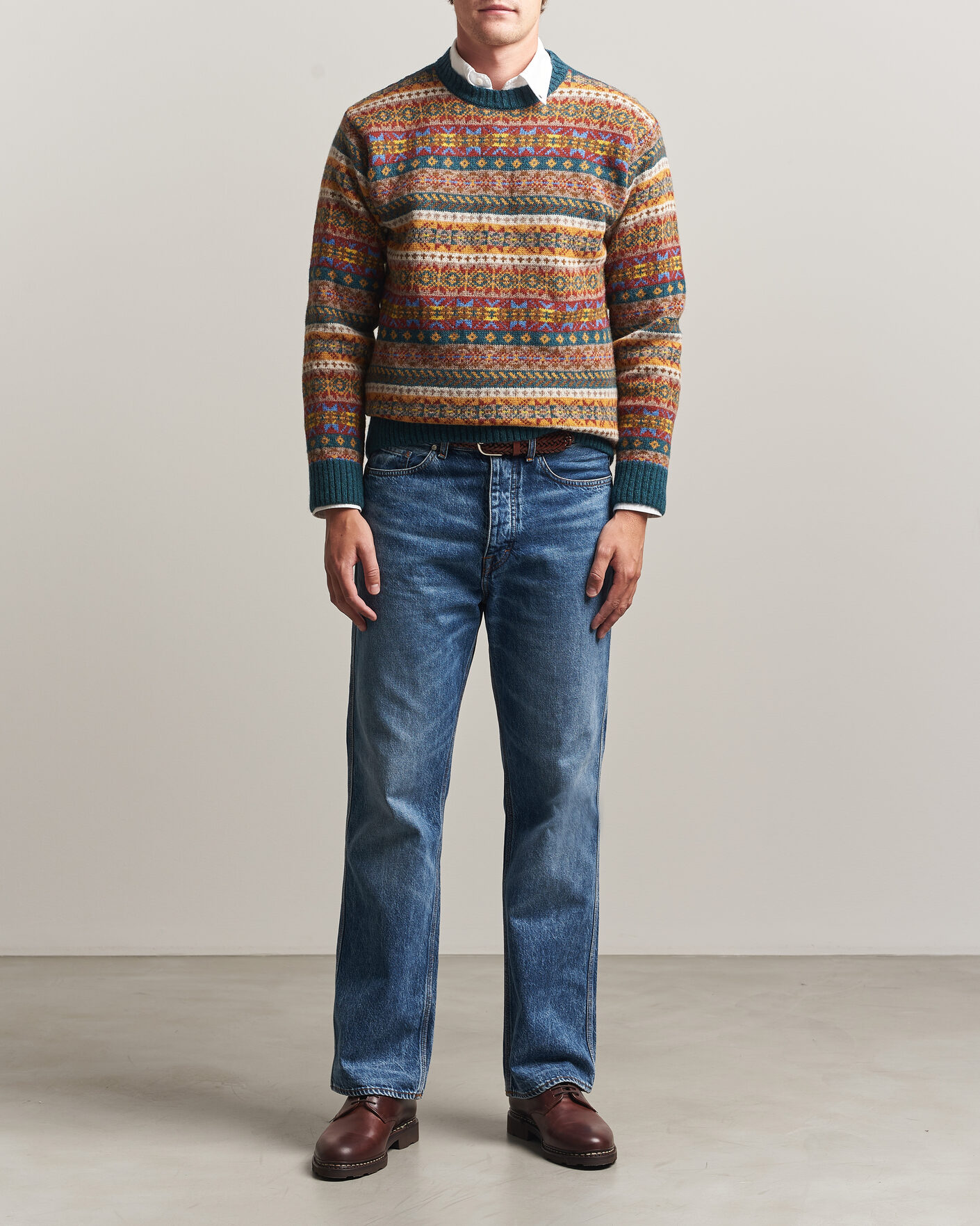 Hombres | Jerséis y prendas de punto | Harley Of Scotland | Supersoft 2ply Lambswool Fairisle Crew Tempest