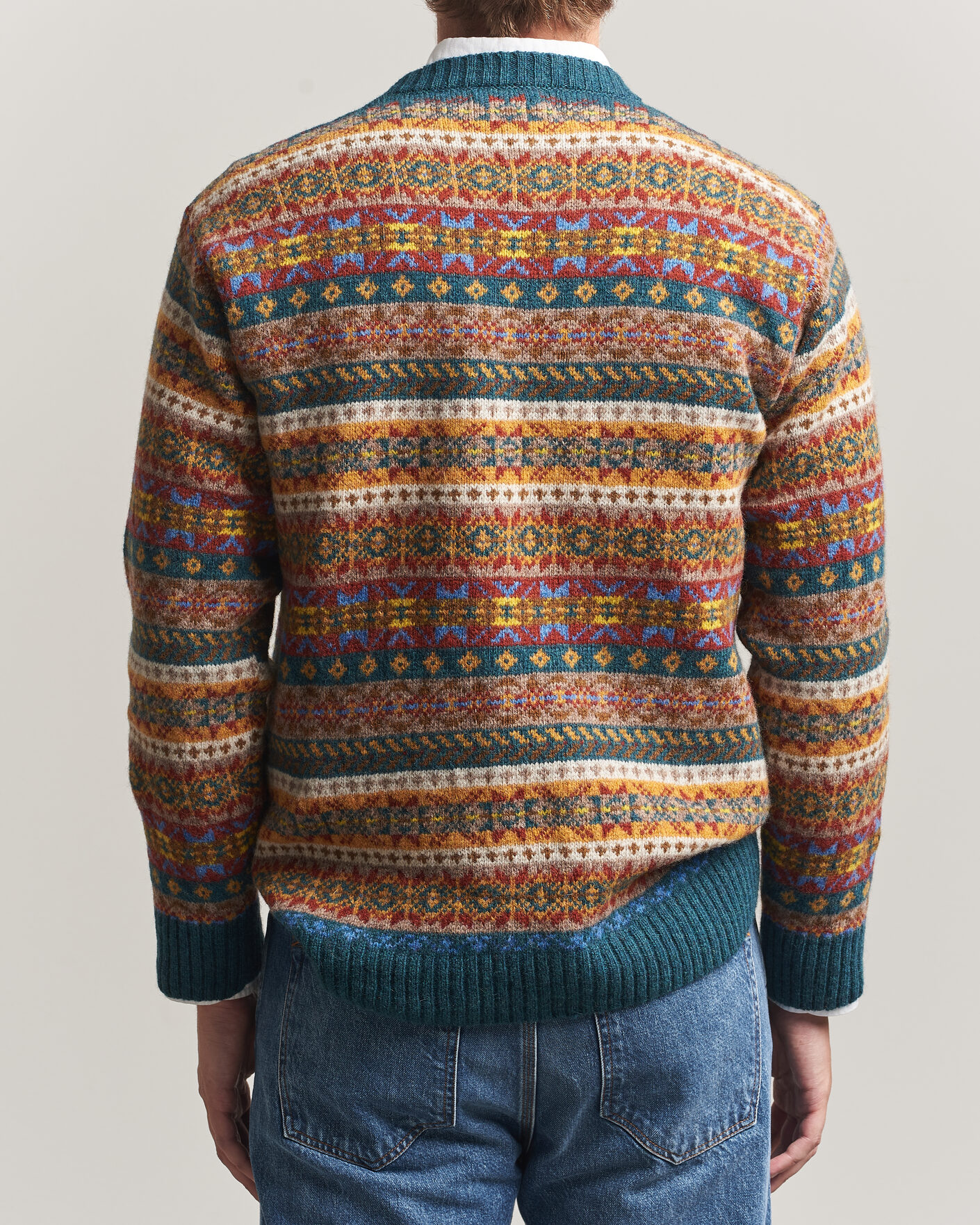 Hombres | Jerséis y prendas de punto | Harley Of Scotland | Supersoft 2ply Lambswool Fairisle Crew Tempest