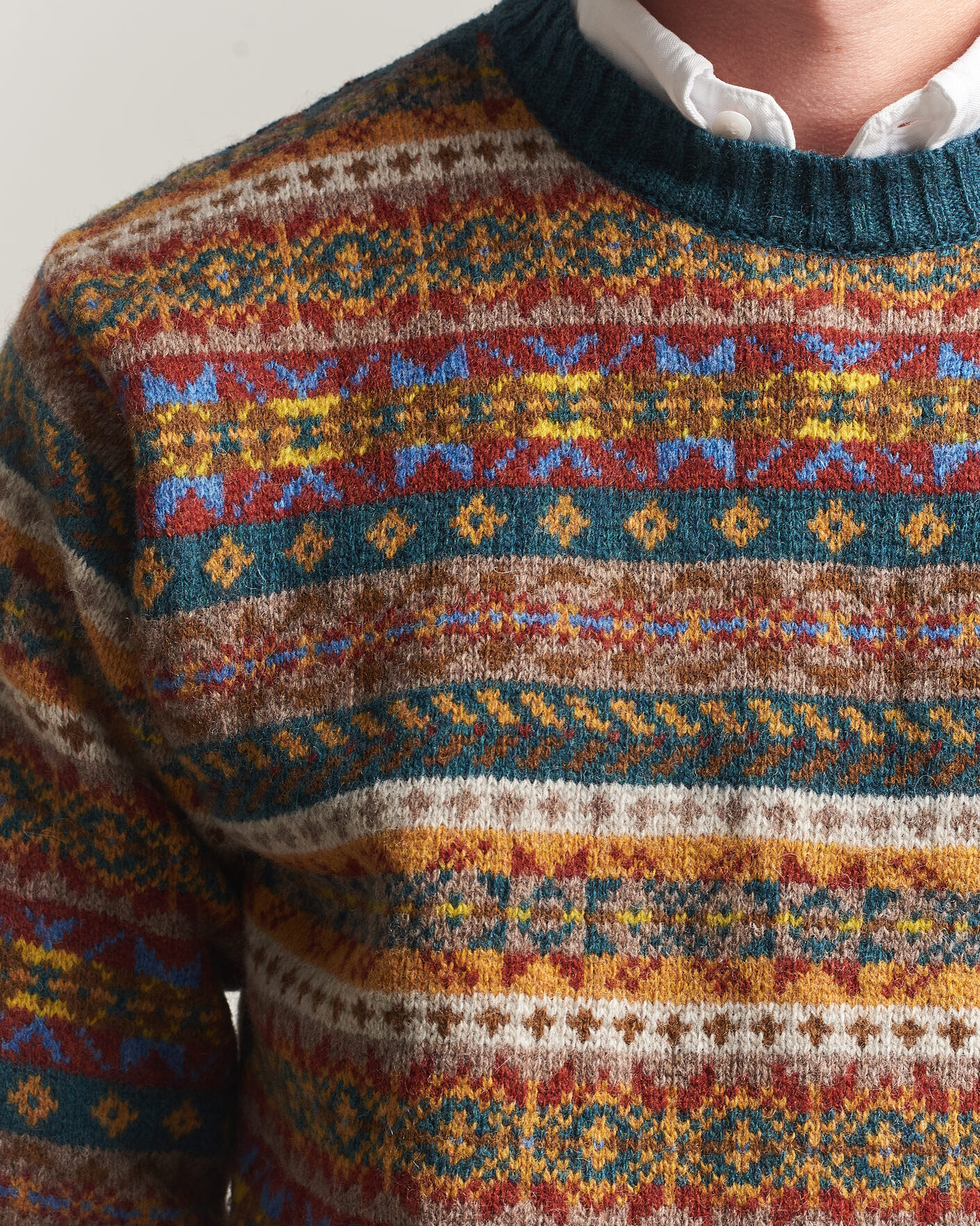 Hombres | Jerséis y prendas de punto | Harley Of Scotland | Supersoft 2ply Lambswool Fairisle Crew Tempest