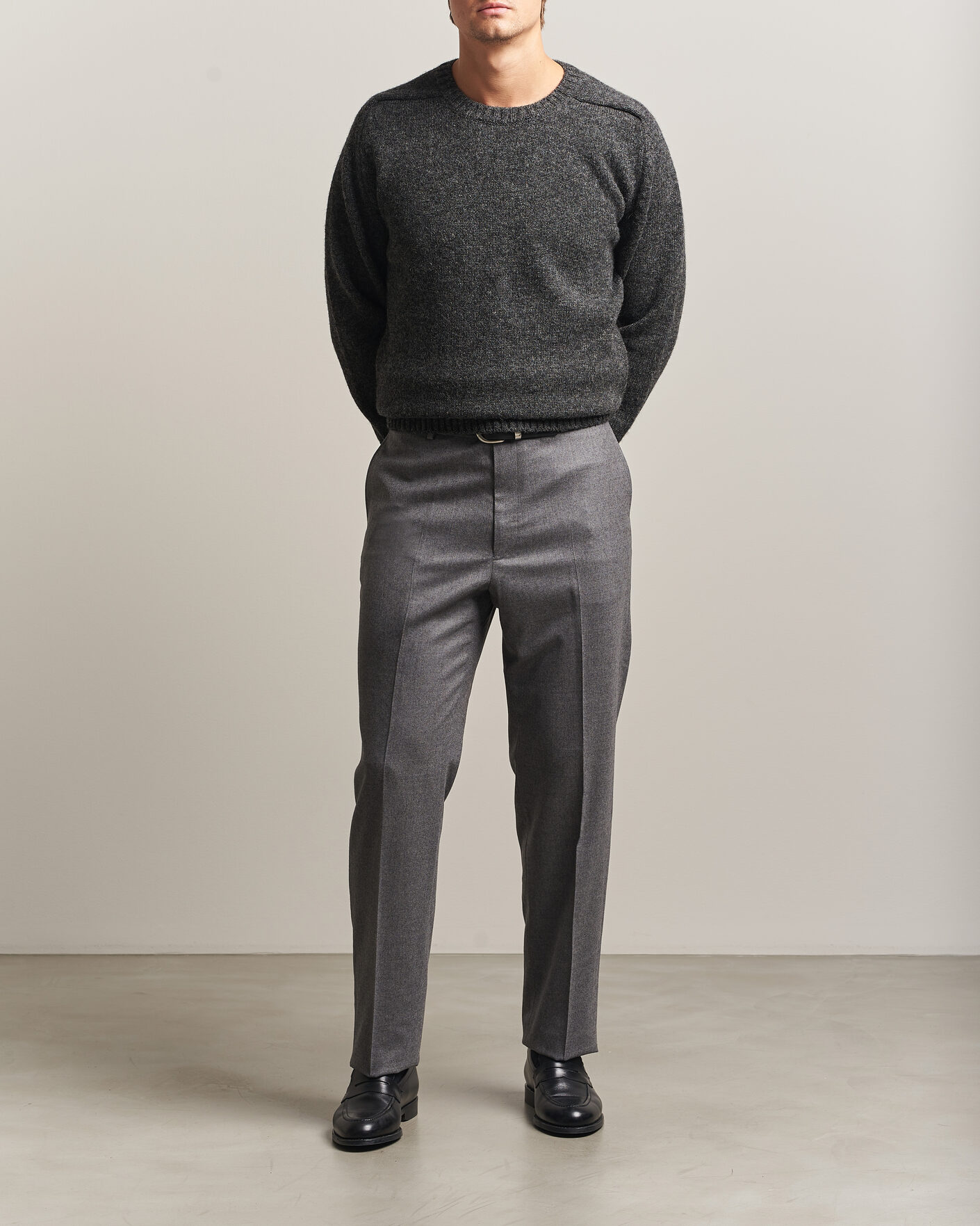 Hombres | Pantalones | Kamakura Shirts | Saxony Wool Ivy Trousers Mid Gray