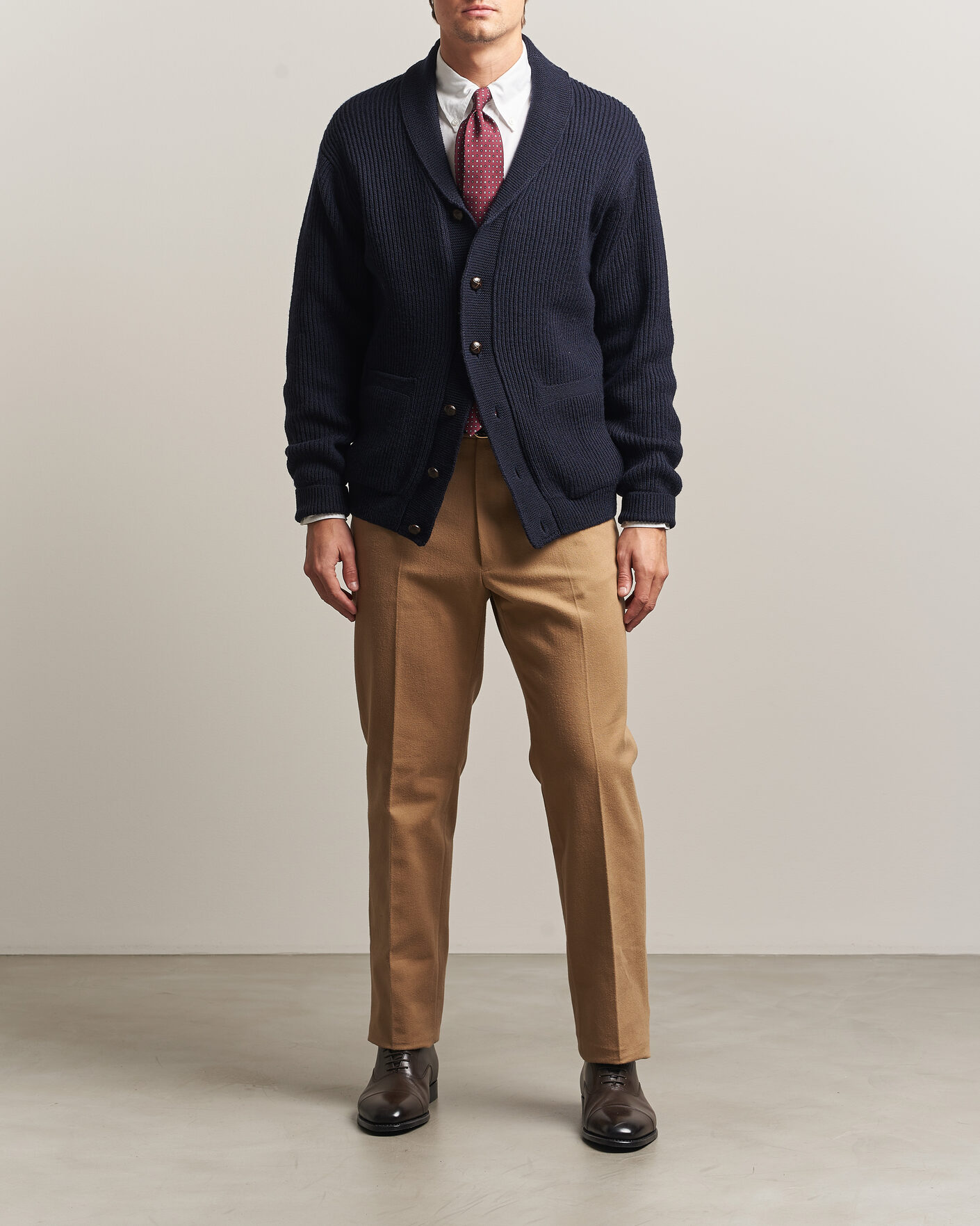 Hombres | Pantalones | Kamakura Shirts | Brushed Cotton Twill Ivy Trousers Beige