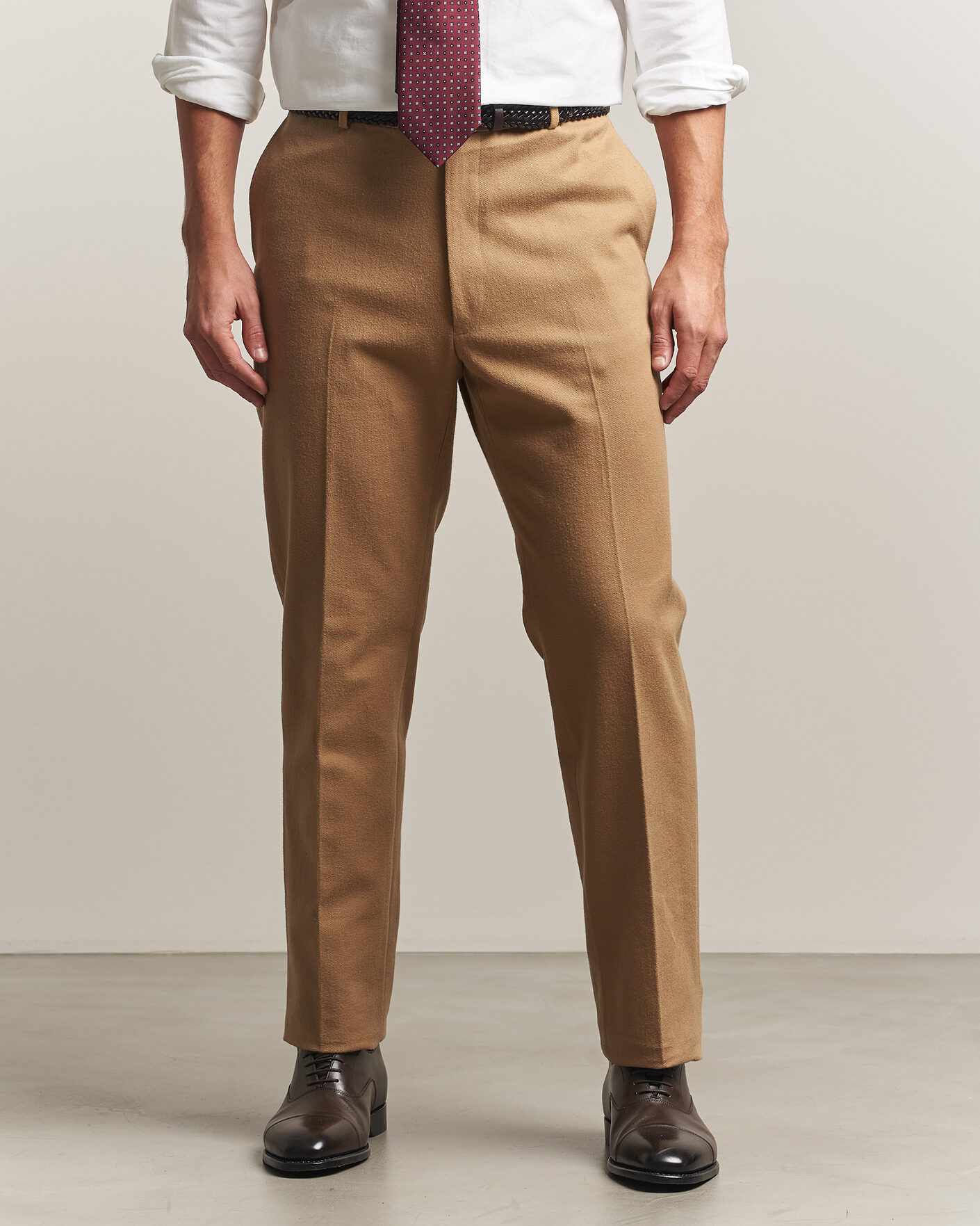 Hombres | Pantalones | Kamakura Shirts | Brushed Cotton Twill Ivy Trousers Beige