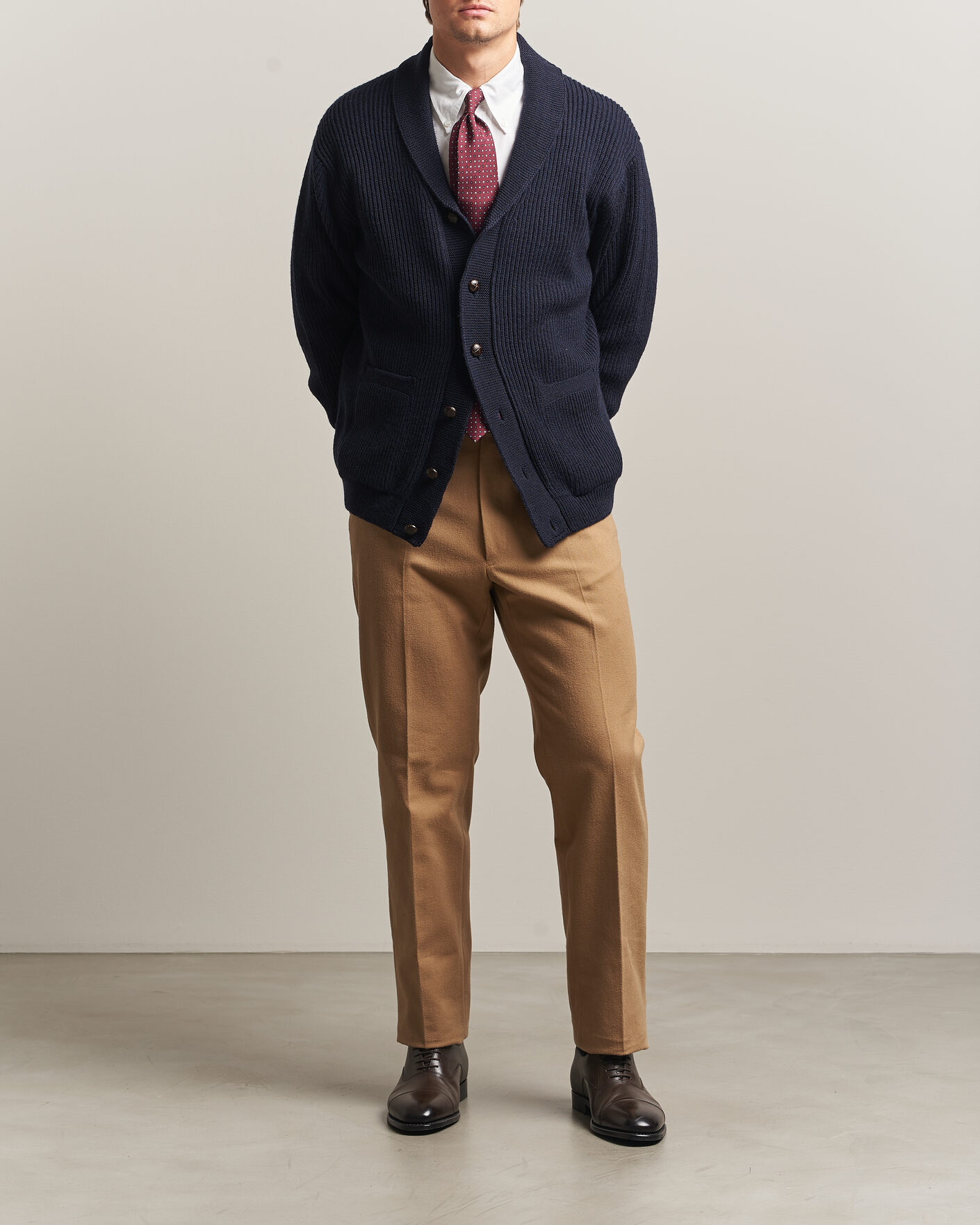 Hombres | Jerséis y prendas de punto | Kamakura Shirts | McQueen Shawl Collar Cardigan Navy